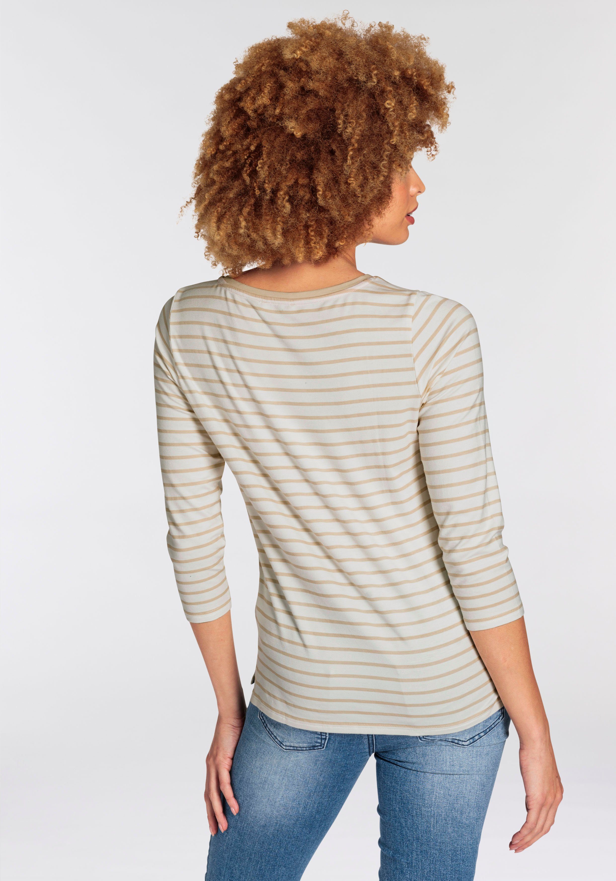 Boysen's Shirt met 3 4 mouwen met streepjes en glinsterende voorkant-print