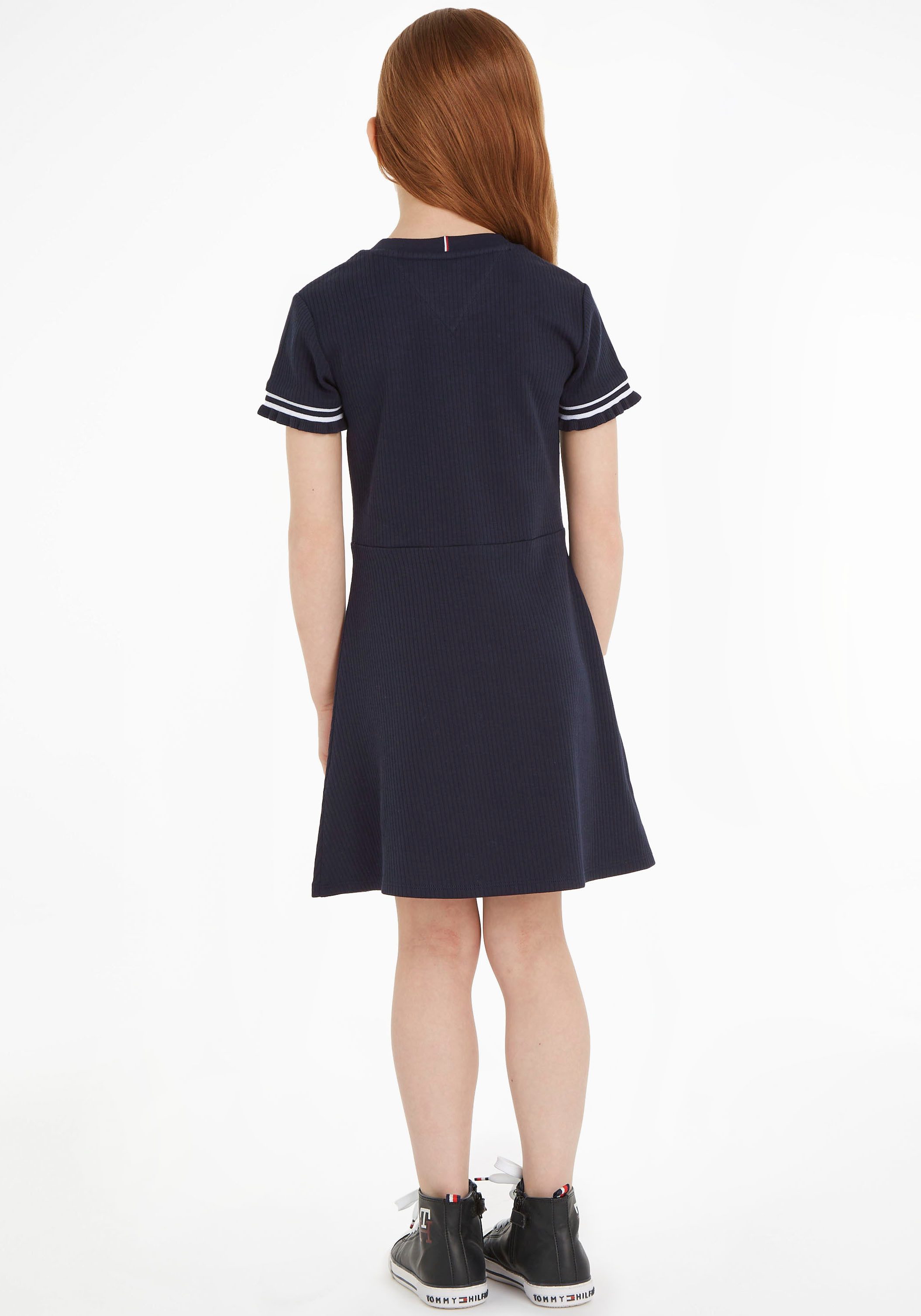 Tommy Hilfiger Jerseyjurk RUFFLE RIB KNIT DRESS Skatervorm, met ribstructuur