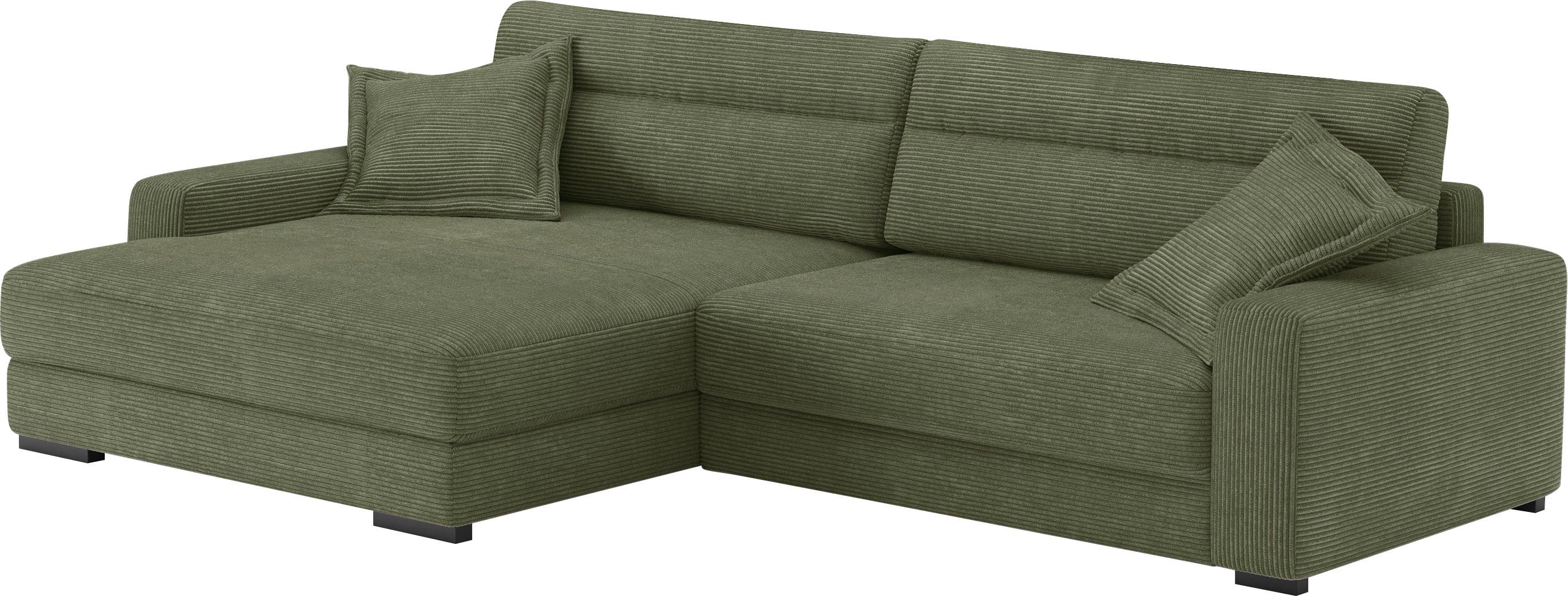 Mr. Couch Hoekbank Marcello DuraFlex L-vorm EasyBett, bedbox, koudschuimvering, tot 140 kg belastbaar groen, hoekbanken, Bettfunktion rechts-Recamiere