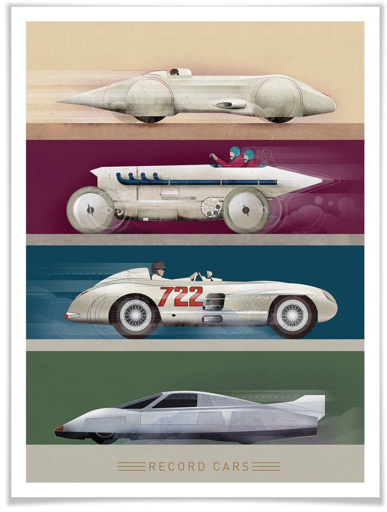 wall-art poster vintage auto retro raceauto (1 stuk) multicolor