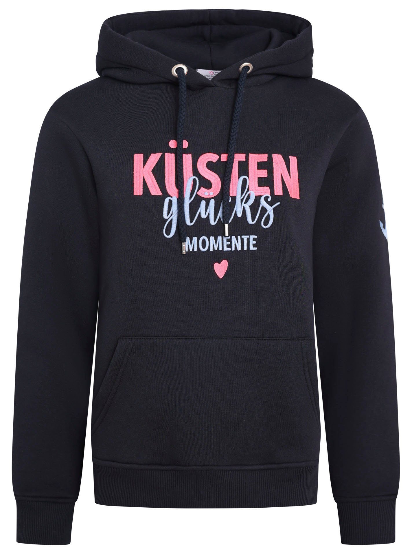 Zwillingsherz Sweatshirt met "küsten-glücks-momente"-borduursel en inscriptie op de rug