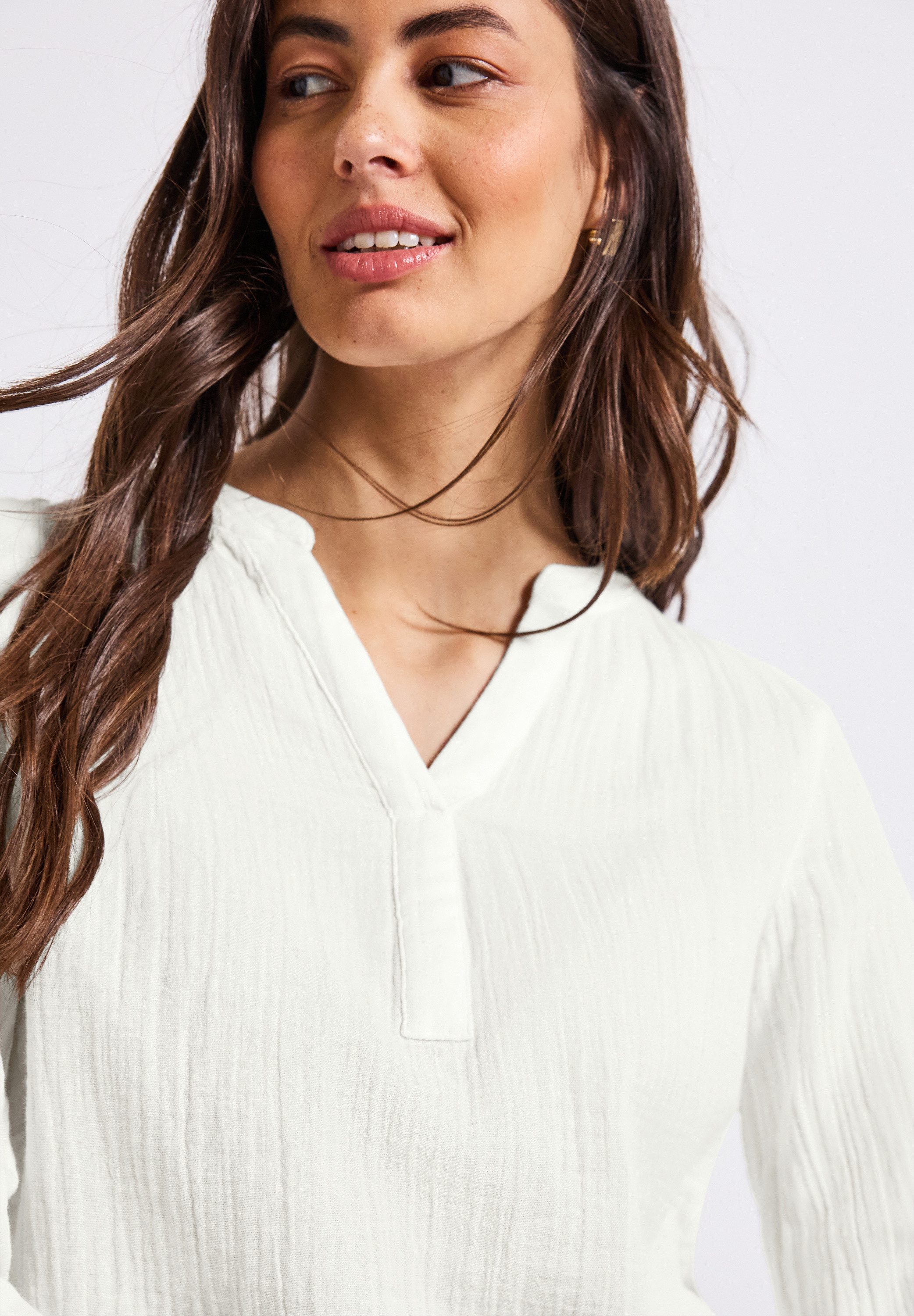 STREET ONE Overhemdblouse 3/4-mouw in mousseline-look