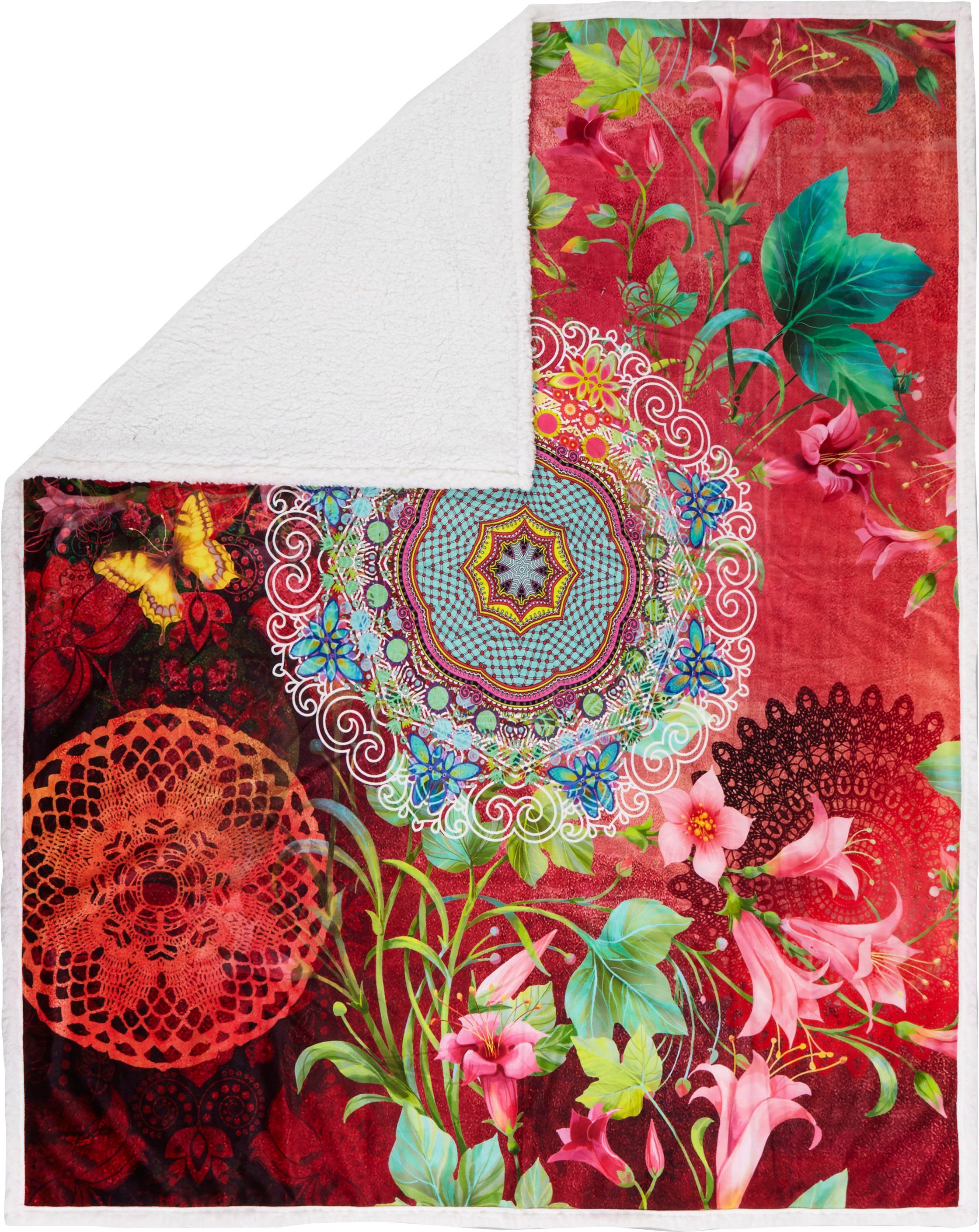 hip Plaid Novali Zacht, knuffeldeken, 130x160 cm, sherpa, mandala, bloemen, terracotta