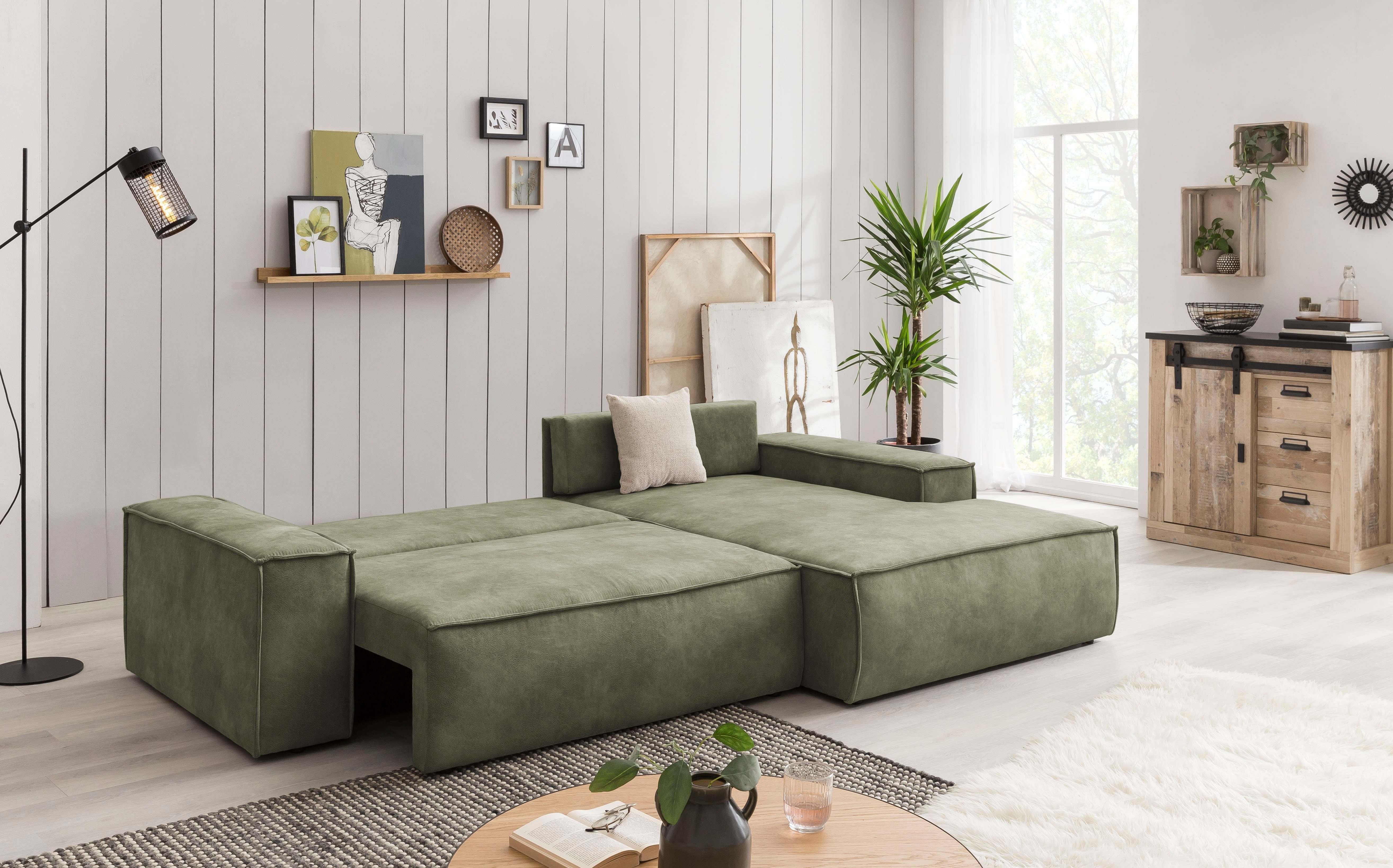 Home affaire Hoekbank SHERWOOD bedbank 267 cm, L-model, Slaapfunctie met bedlade (210x136 cm), cord, vintage, fluweel