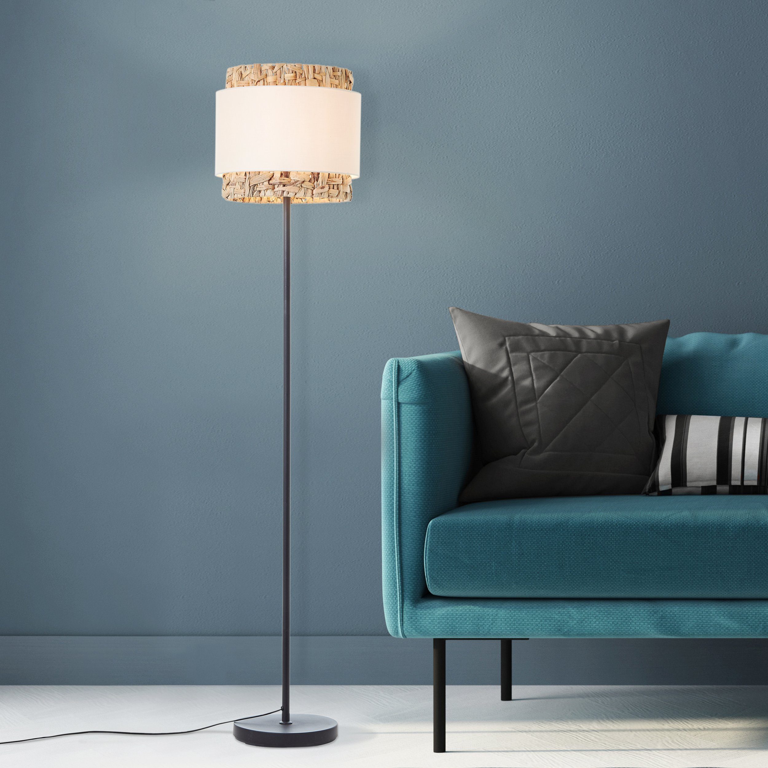 Brilliant Leuchten Staande lamp Waterlilly Ø 35 cm, E27, metaal/textiel/waterhyacint
