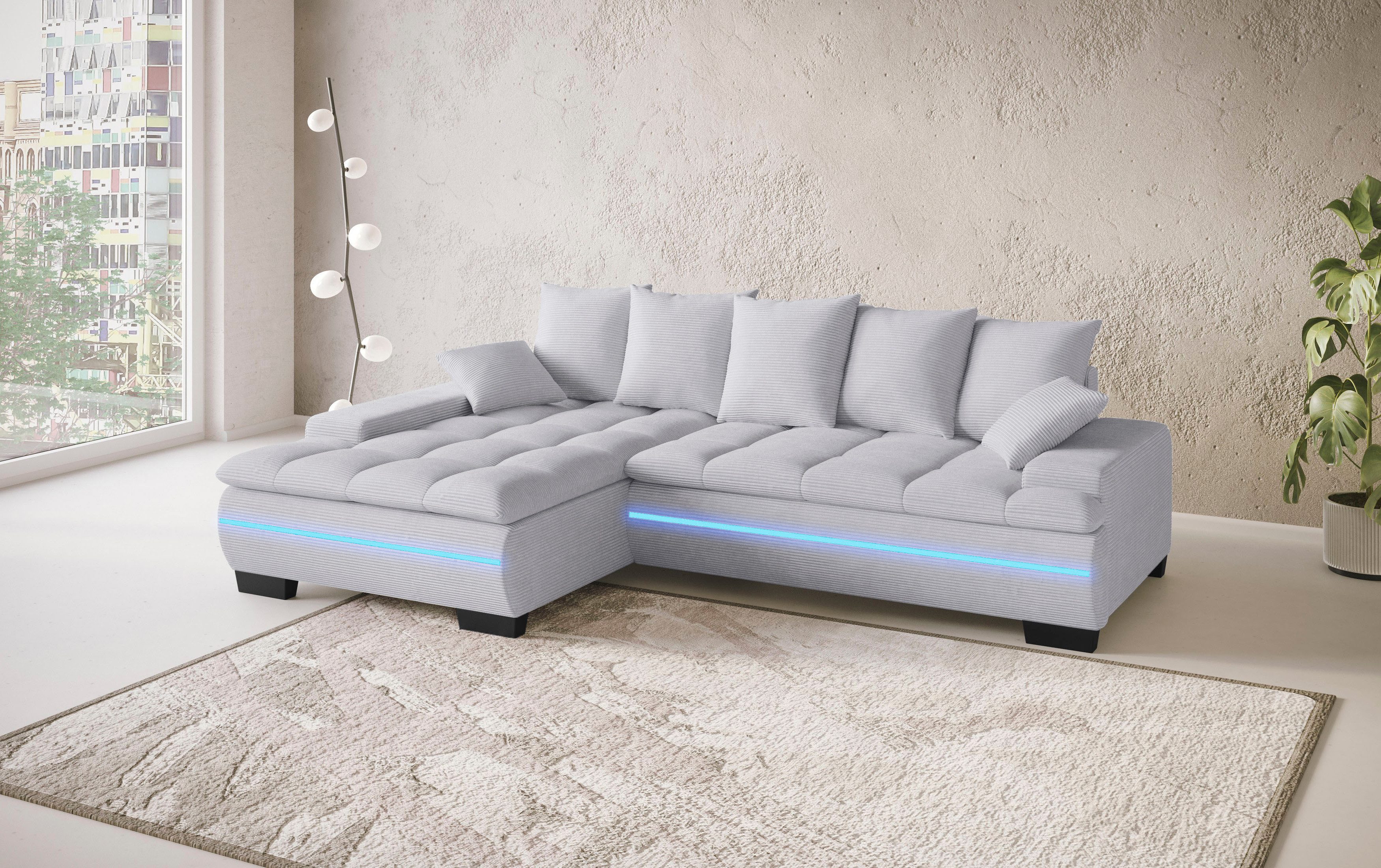 Mr. Couch Hoekbank Haiti II, L-vorm RGB-LED verlichting, koudschuim, optioneel met bed, bedlade