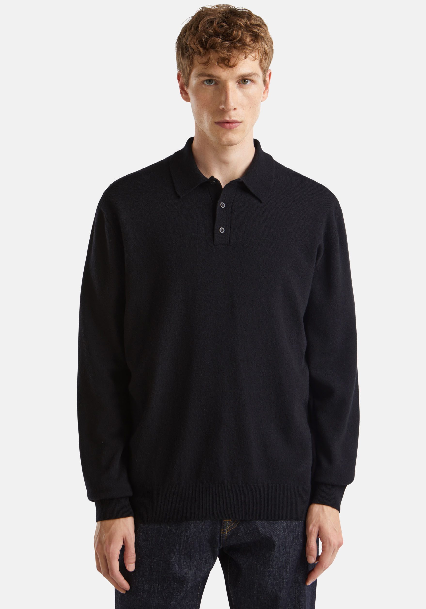 United Colors of Benetton Poloshirt met lange mouwen heren lange mouwen maat L zwart