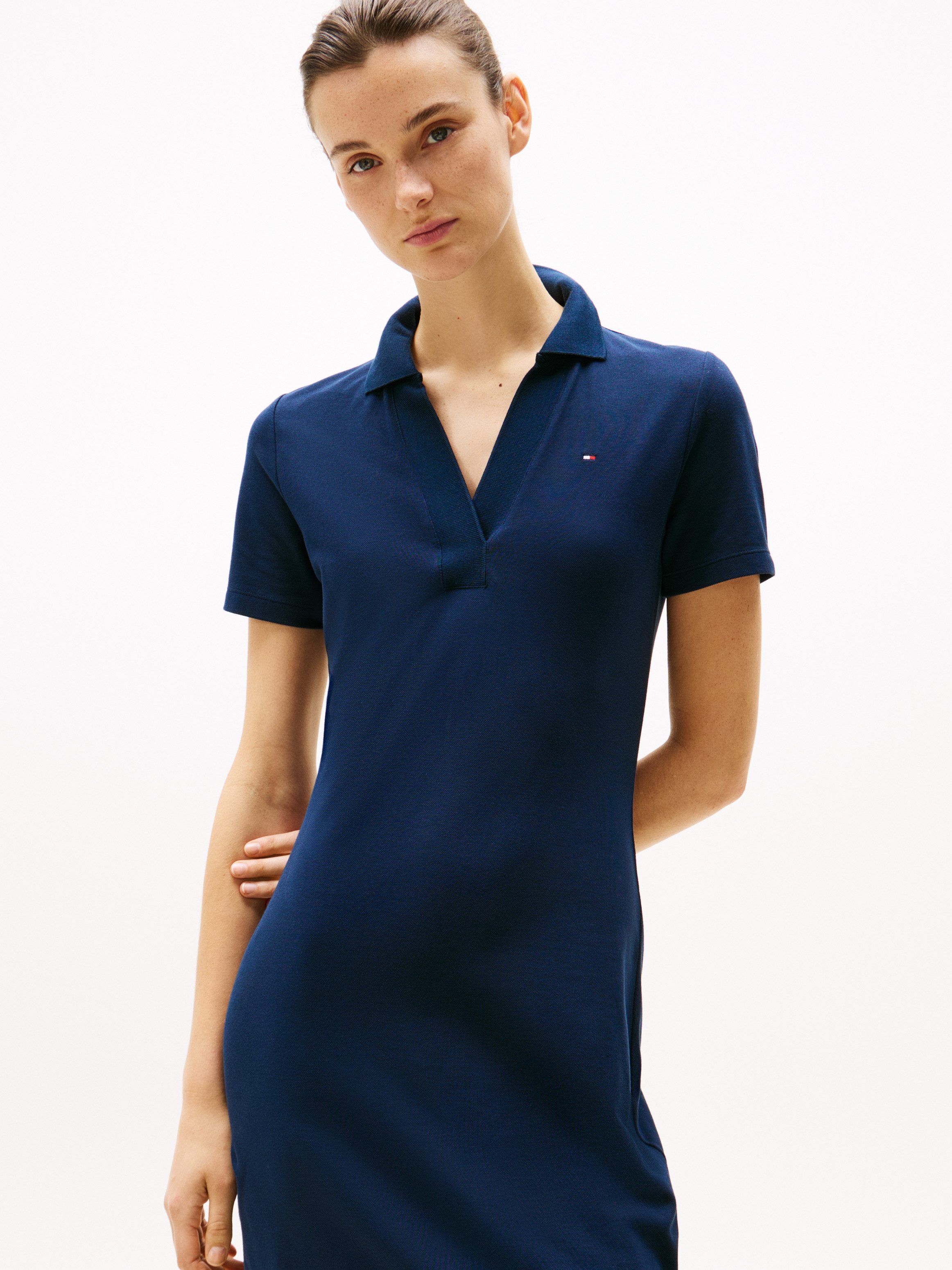 Tommy Hilfiger Polojurk SLIM OPEN NK POLO DRESS SS met geborduurde tommy hilfiger vlag