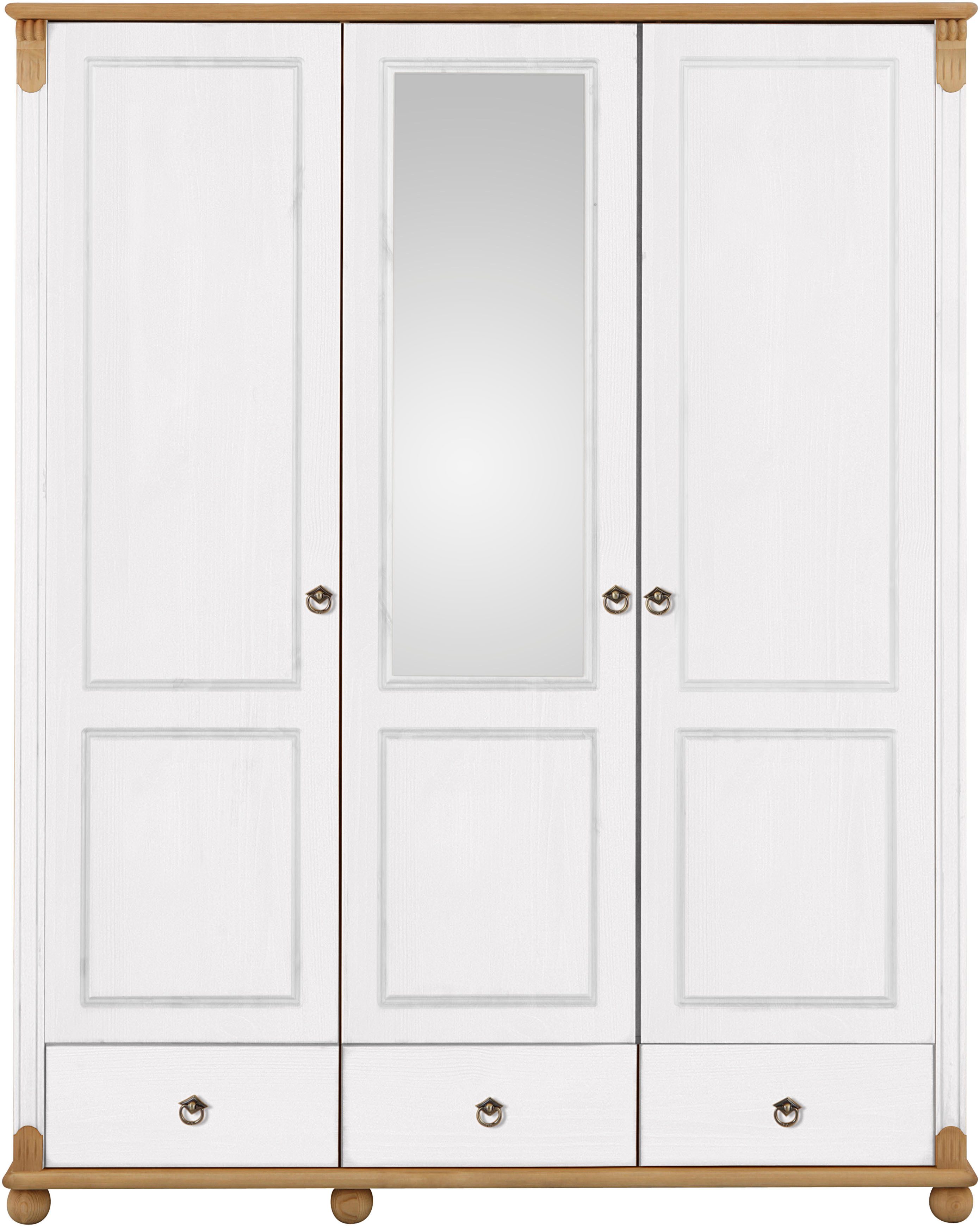Home affaire Kledingkast Tessin, Driedeuren kast, 3-deurs Breedte 152 cm, massief grenen, met spiegel en 3 lades