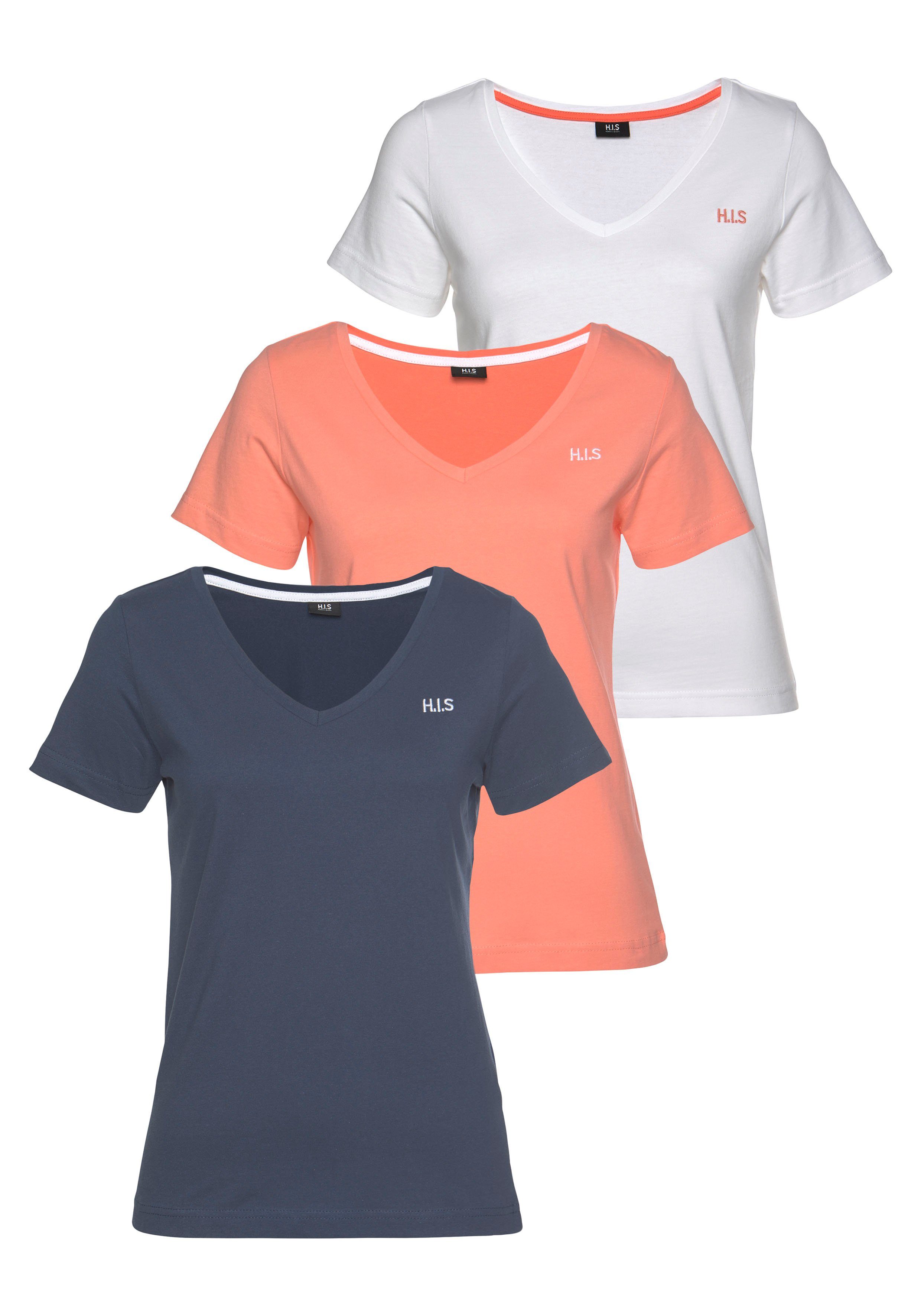 H.I.S T-shirt Essential basics heup-lange pasvorm, figuuraccentuerende snit, van 100% katoen (Set van 3)