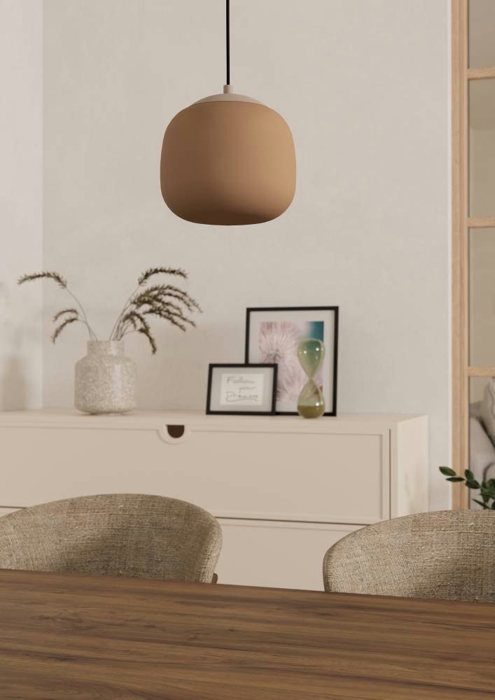 EGLO Hanglamp COMINIO Hanglamp, gesatineerd glas, metaal in taupe, E27 fitting, Ø 18,5 cm (1 stuk)