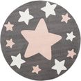 paco home vloerkleed voor de kinderkamer capri 330 korte pool, motief sterren, pastelkleuren, kinderkamer grijs