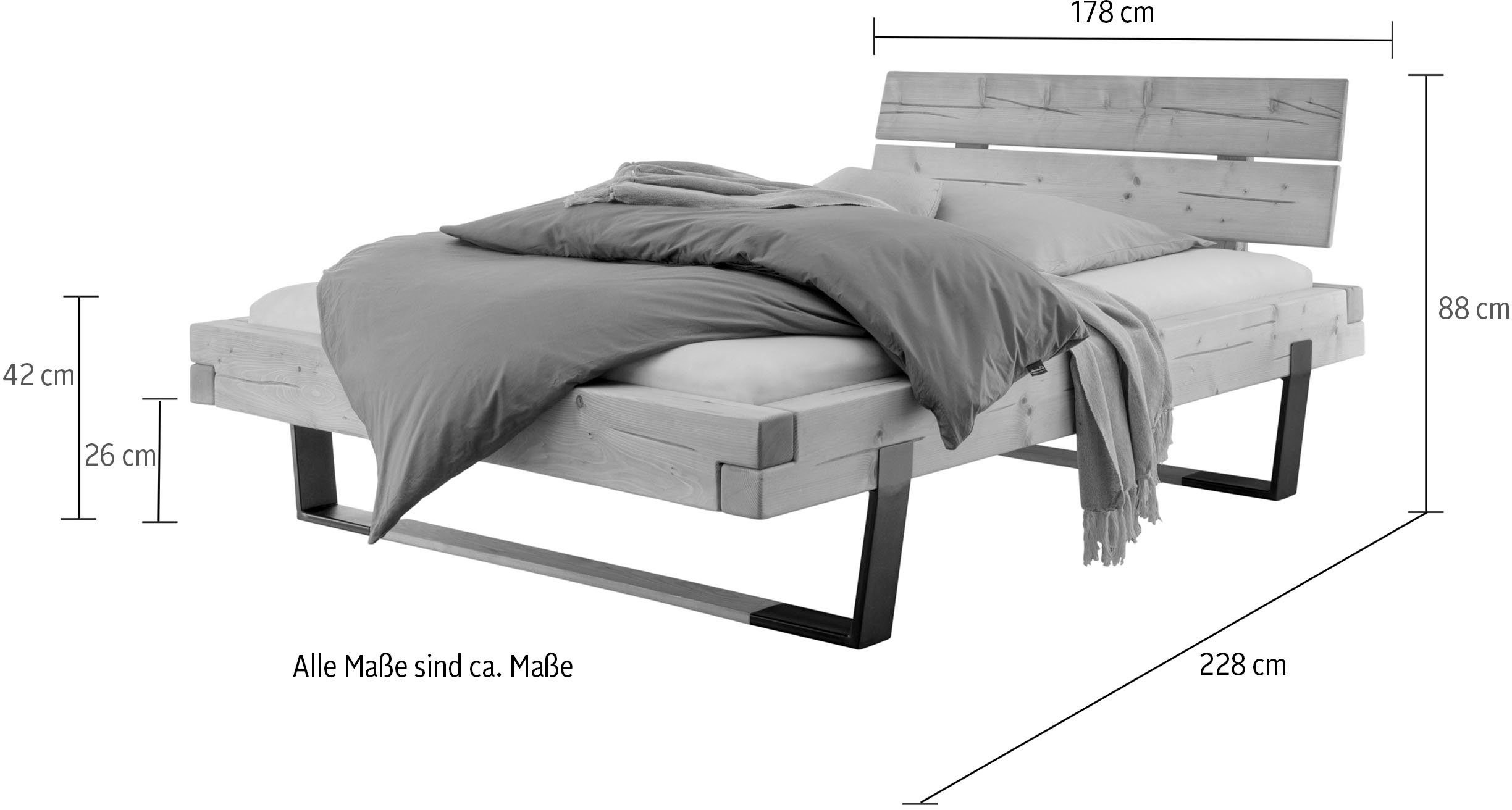 Home affaire Massief houten ledikant Ultima van hout in balk-look met hout / metalen glijder