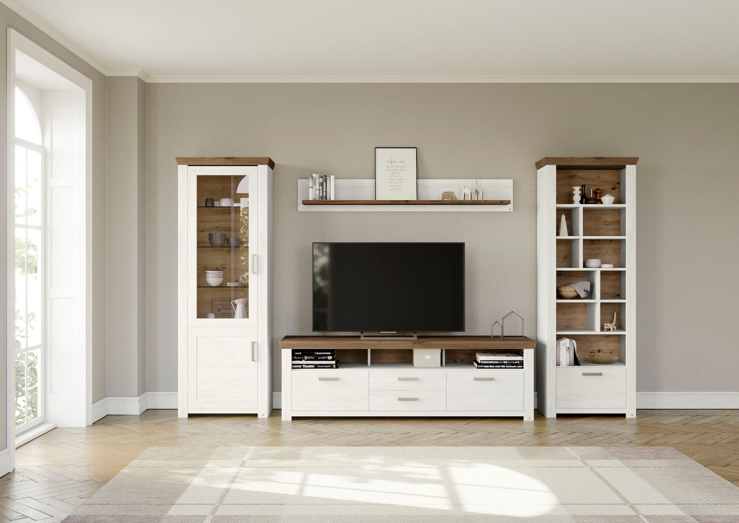 set one by Musterring Wandmeubel York Combinatie 03, in 3 kleurvarianten, totale breedte 370 cm (4-delig) tv-wandmeubels wit