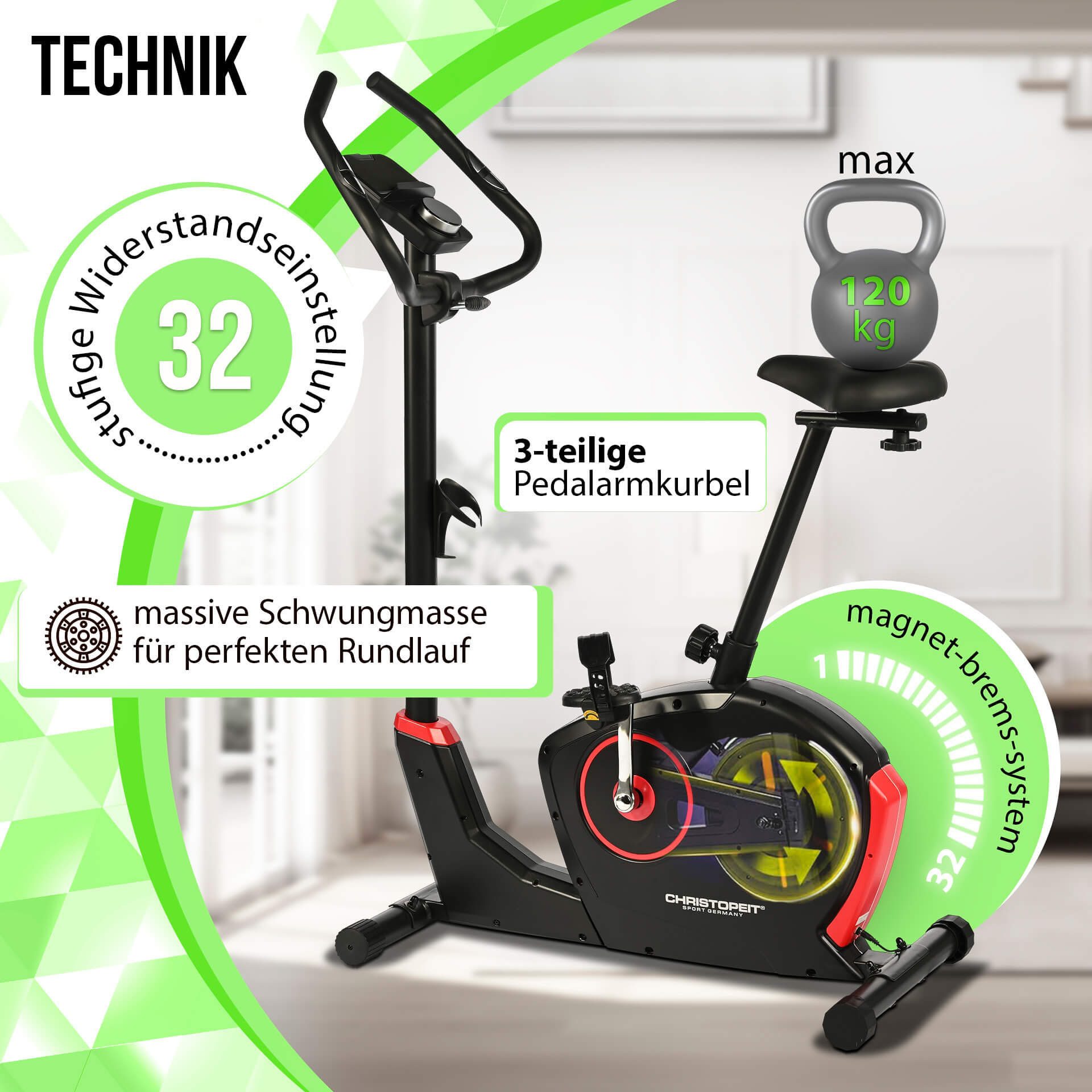 Christopeit Sport® Ergometer ET 3.0 Swinggewicht ca. 7 kg, 32 weerstandsniveaus