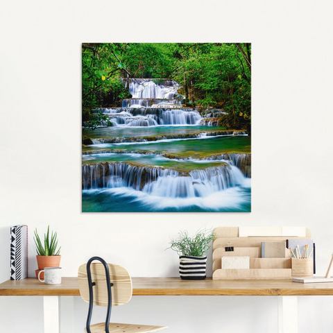 Artland print op glas Tiefen Wald Wasserfall