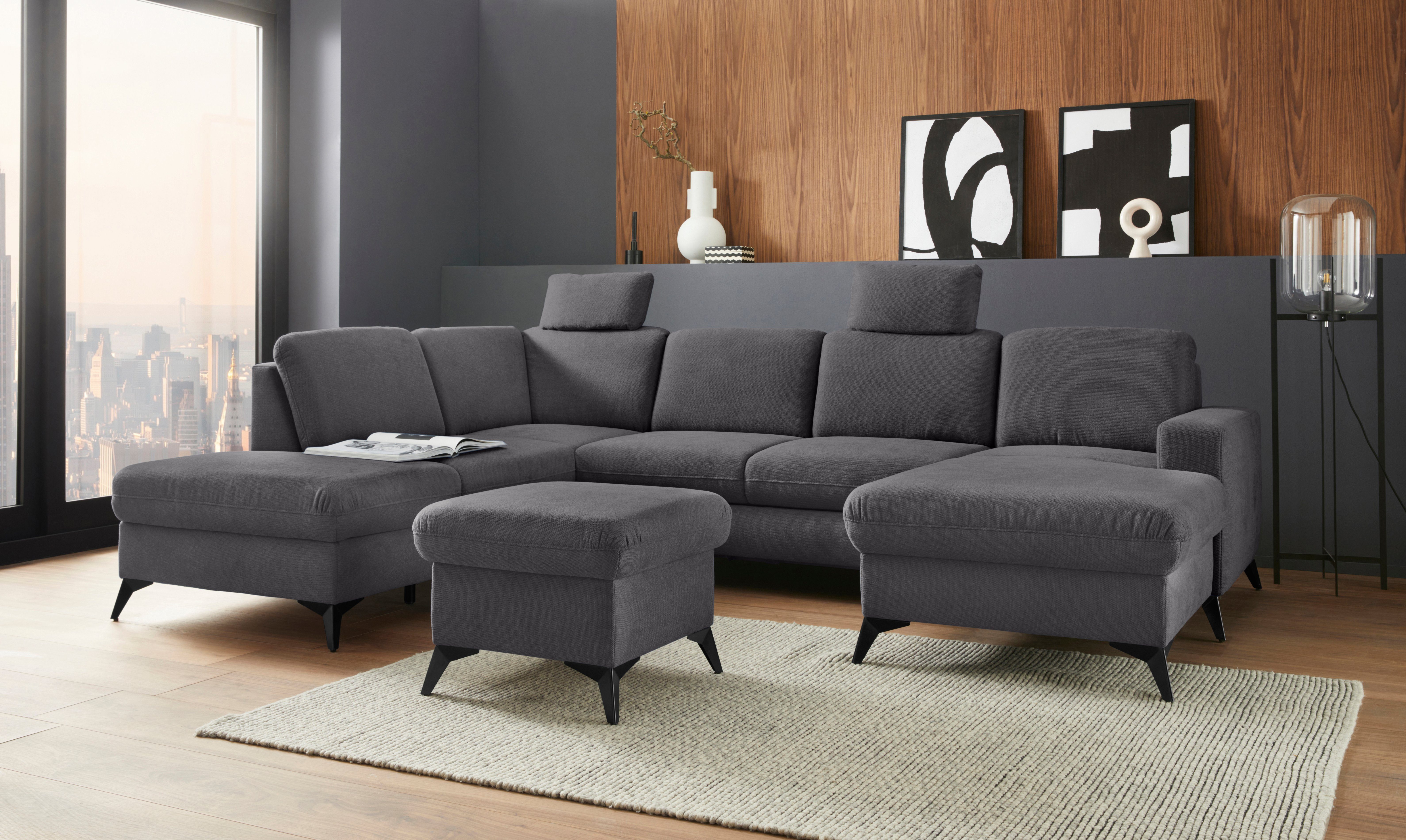 Places of Style Zithoek Lolland U-vorm Naar keuze met slaapfunctie en bergruimte, ook met afwasbare bekleding grijs, zithoeken, Ottomane links, Zonder