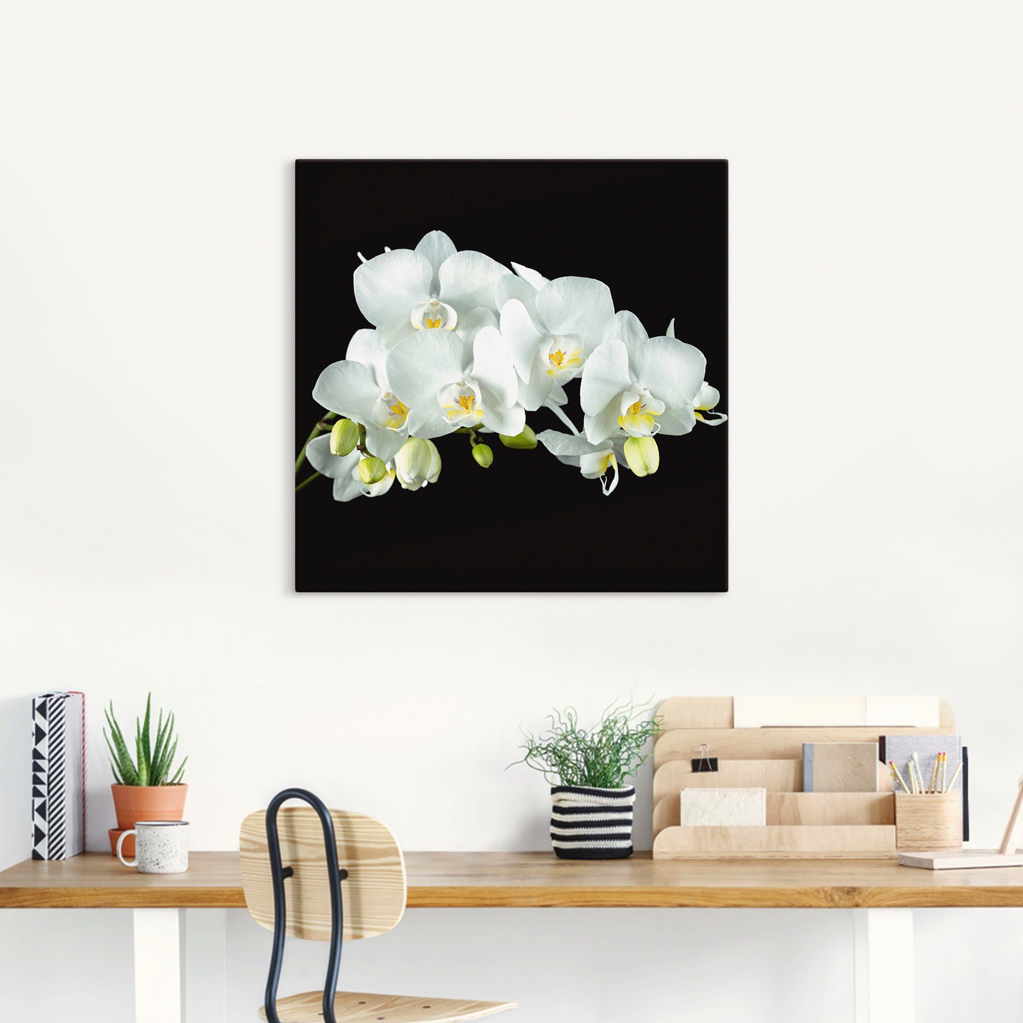 Artland Artprint Witte orchidee op een zwarte achtergrond als artprint op linnen, poster, muursticker in verschillende maten