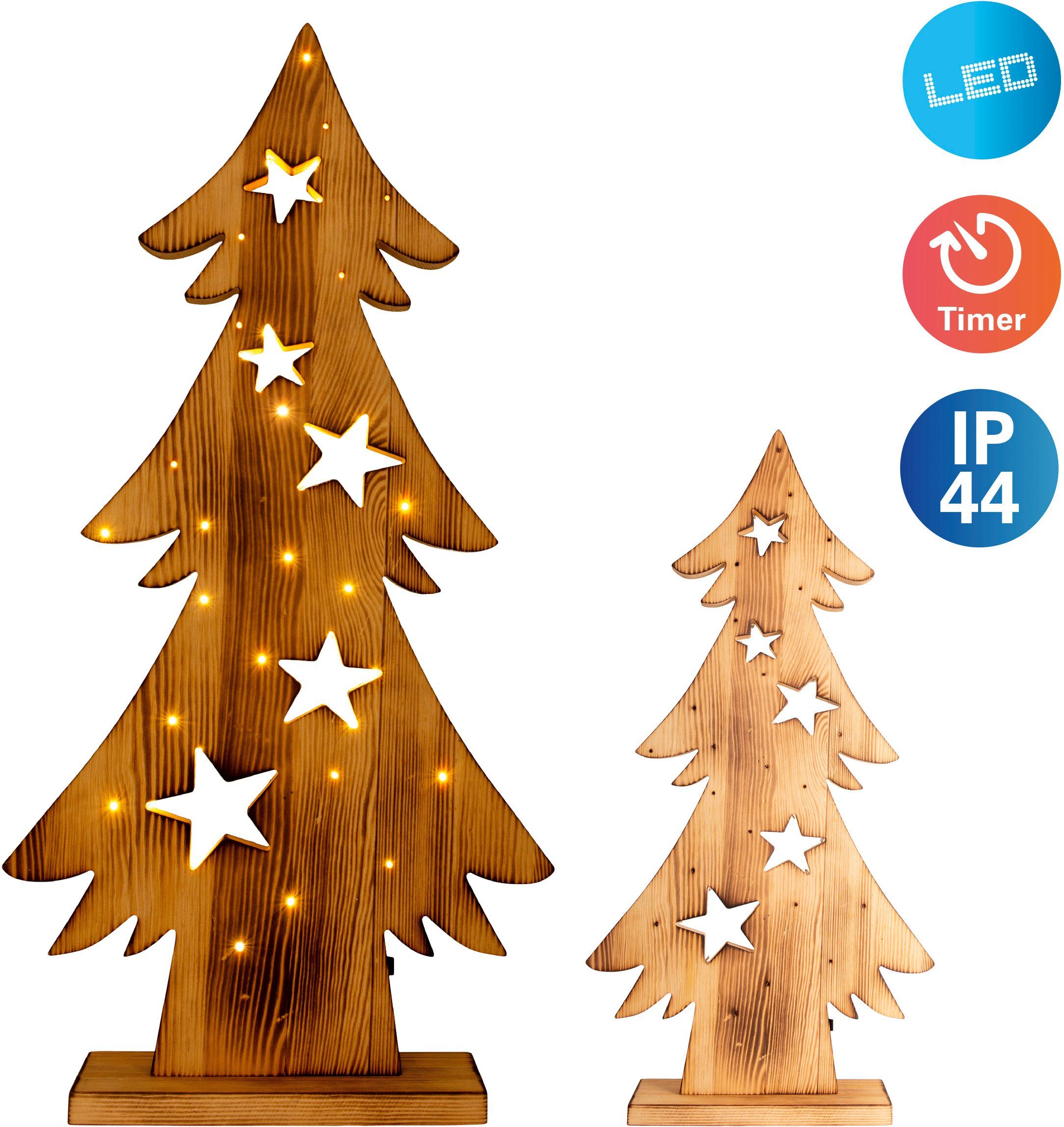 näve Decoratief ledobject Led-houten dennenboom h: 70 cm, kerstversiering buiten Timerfunctie (6on/18off), AA-batterij 1,5V, voor buiten (1 stuk)