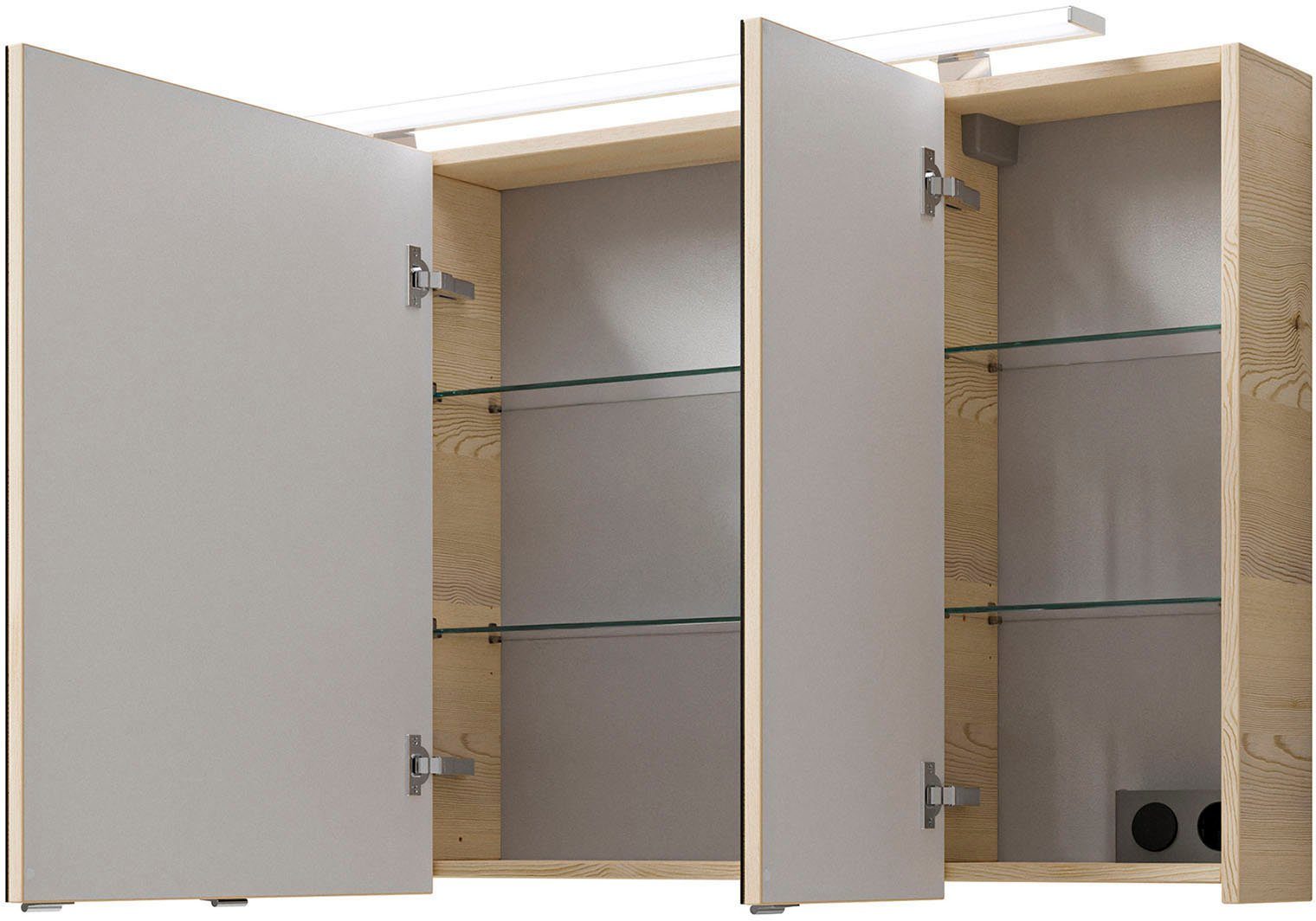 Saphir Badkamerserie Serie 6025 2-delig, mineraalmarmeren wastafel met led-spiegelkast Wastafelmeubel 117 cm breed, 2 laden, 3 spiegeldeuren, incl. deurdemper (2-delig)