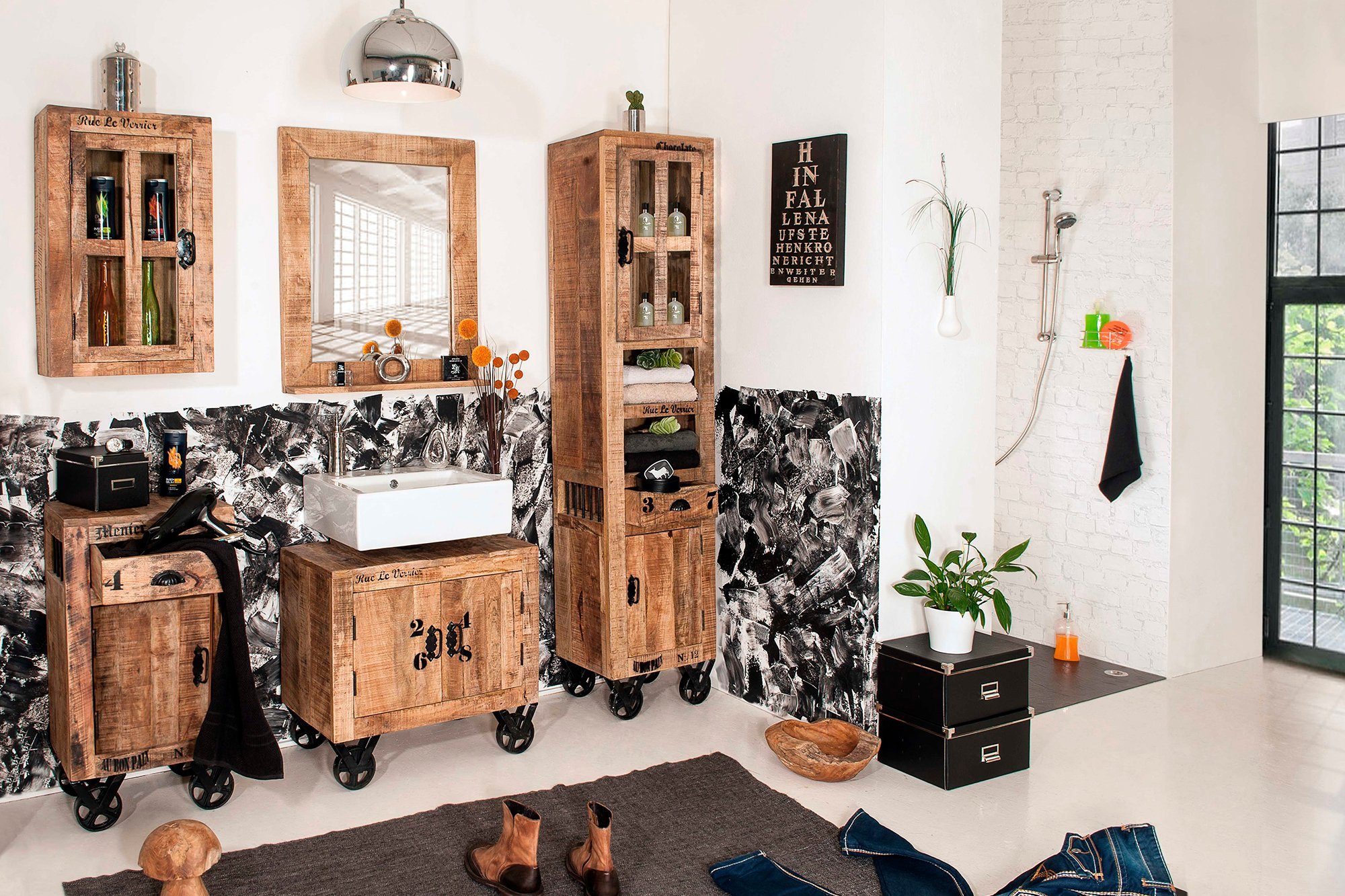 SIT Hangend kastje met zwarte print in industriële stijl