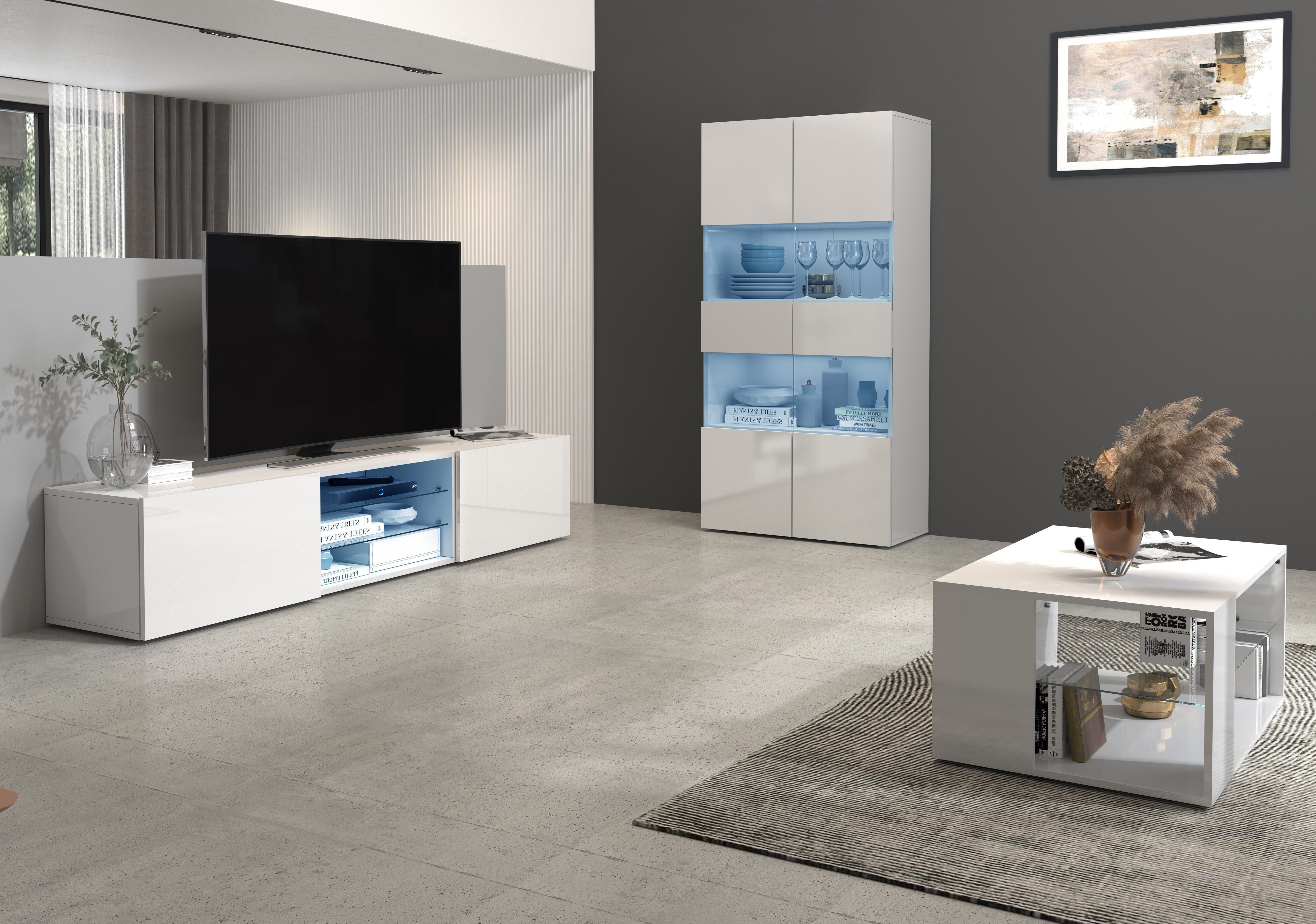 INOSIGN Tv-meubel Egypt, Lowboard, TV-ladekast, TV-meubel, TV-bank met 2 kleppen, 2 glazen planken, volledig hoogglans gelakt (b/d/h) 180x38x35 cm