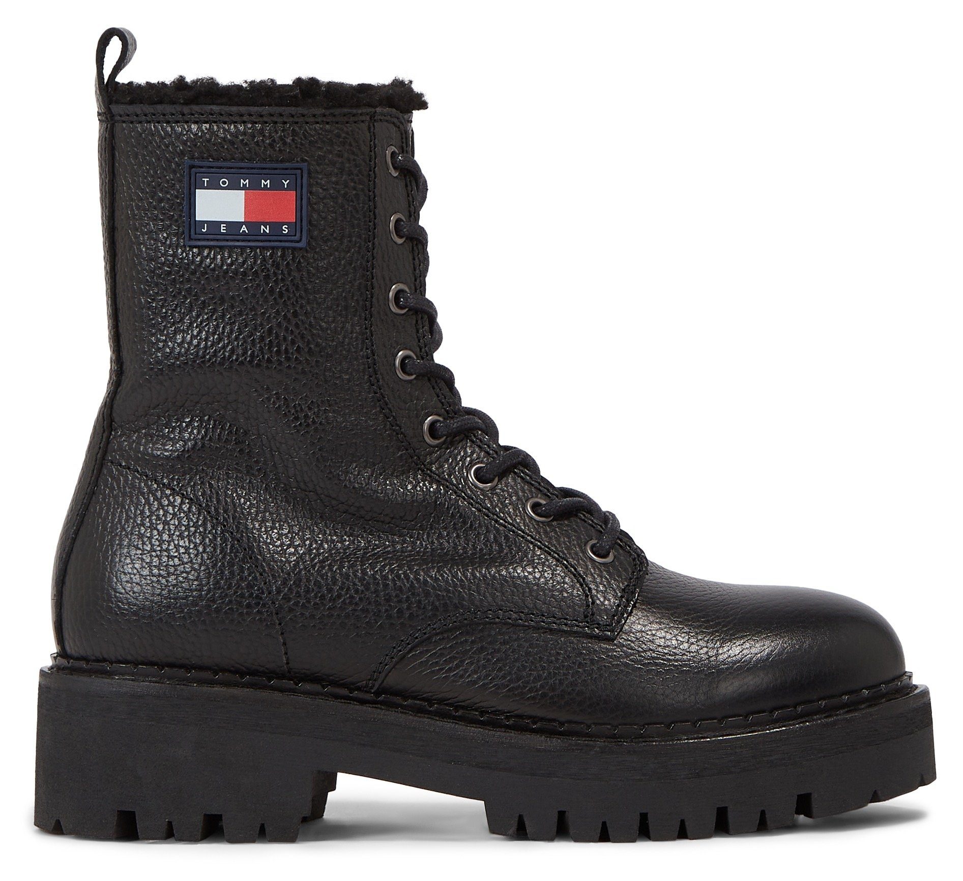TOMMY JEANS Winterlaarsjes TJW URBAN BOOT TUMBLED LTR WL , blokhak, plateau, veterschoenen met zijlogo vlag
