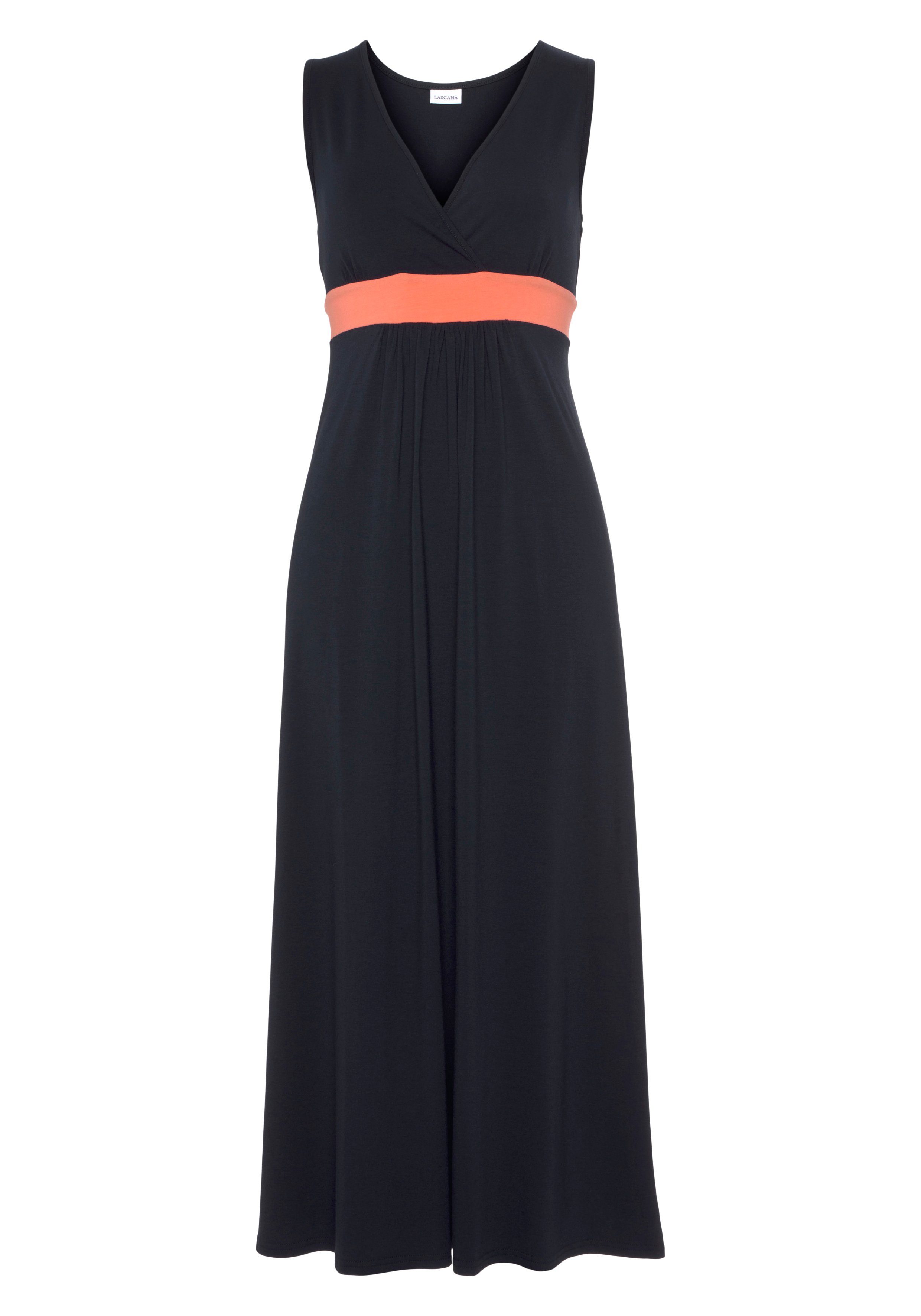 Lascana Maxi-jurk met gekleurde inzet en v-hals, zomerjurk, strandjurk