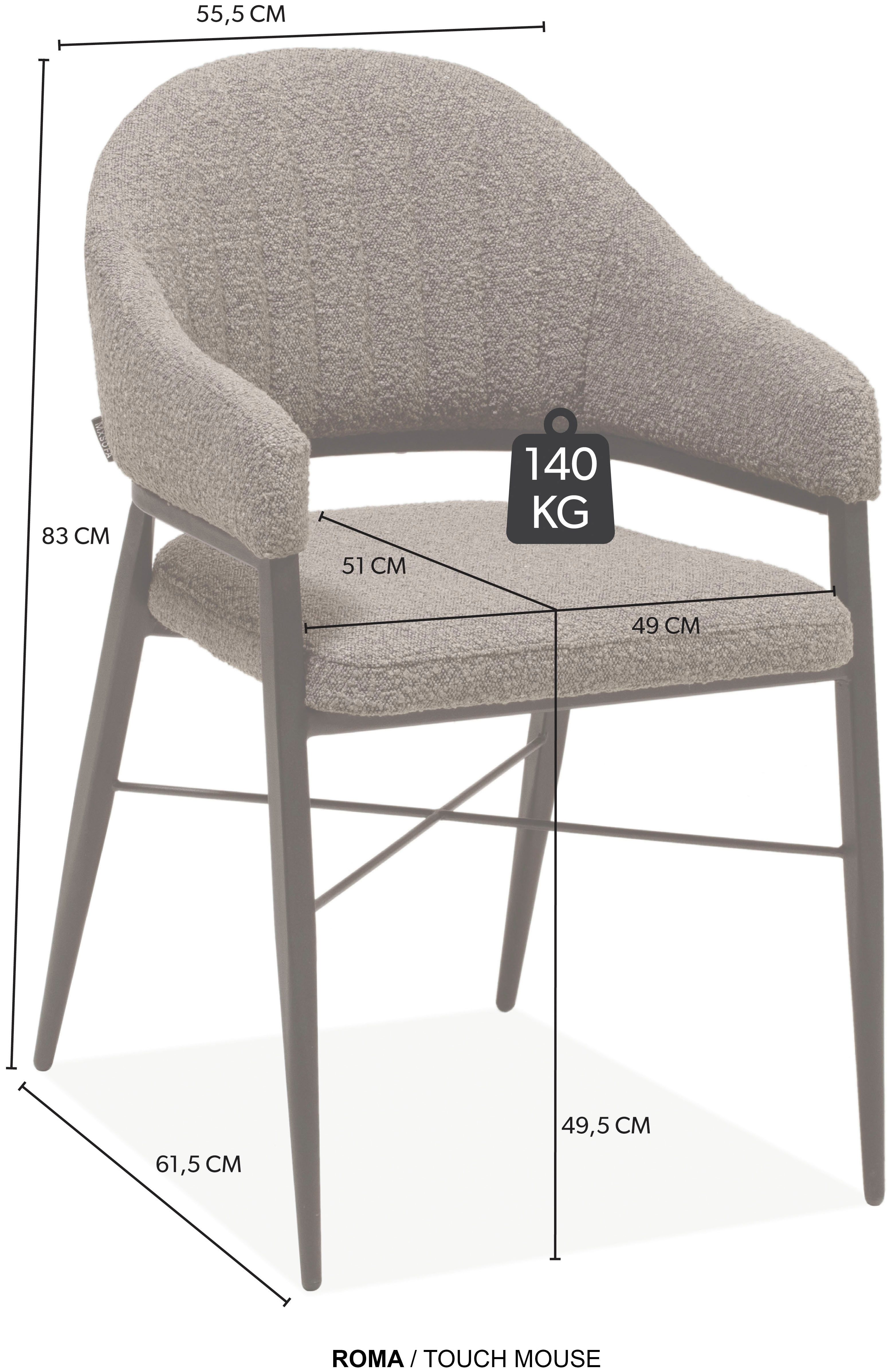 OMG Design Stoel met armleuningen Roma comfortabele eetkamerstoel, gestoffeerde stoel met bouclé bekleding