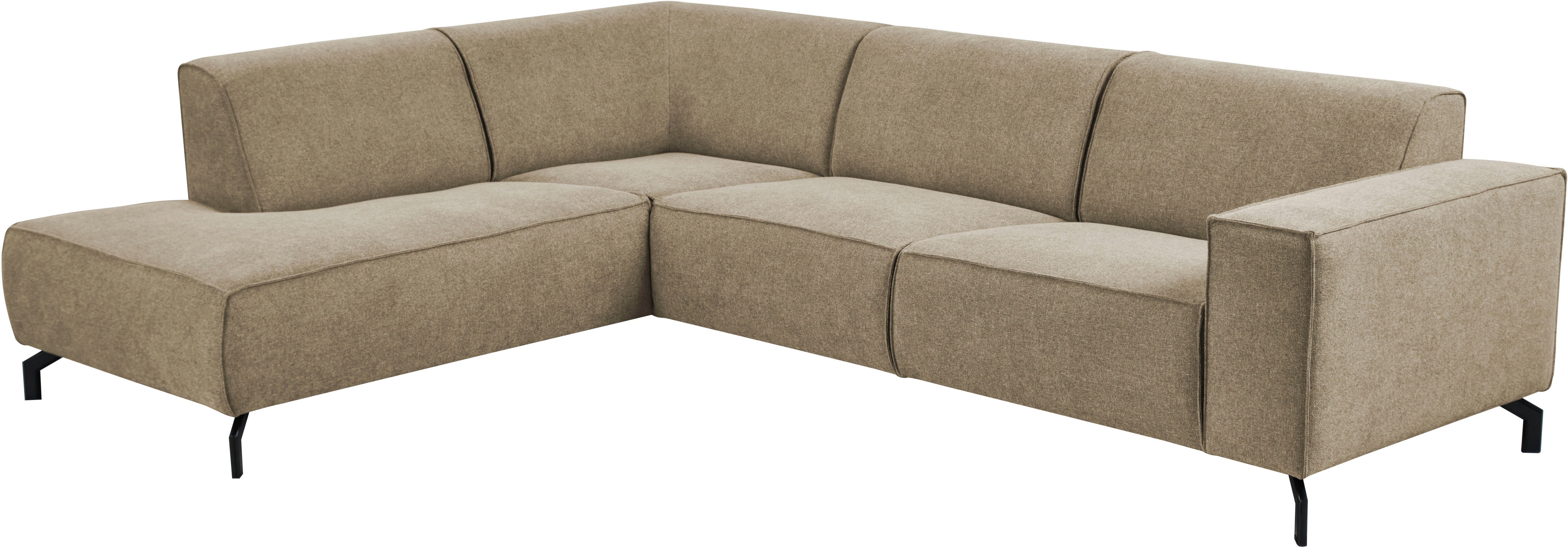 Places of Style Hoekbank Lorcan, breedte 275 cm, zacht zitgevoel met zwarte metalen poten, lederlook en zachte structuurstof