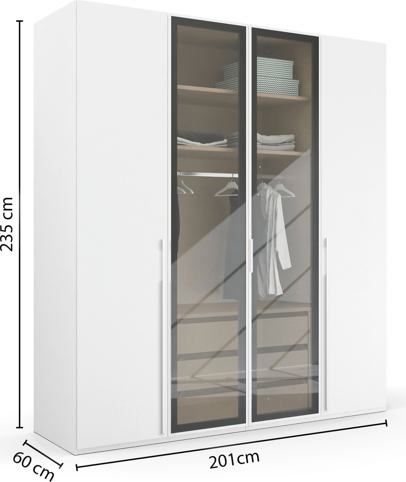 rauch Draaideurkast Kledingkast kast garderobe SKAT SHINE met hoogwaardige, transparant grijs glas inclusief uitgebreid toebehoren made in germany