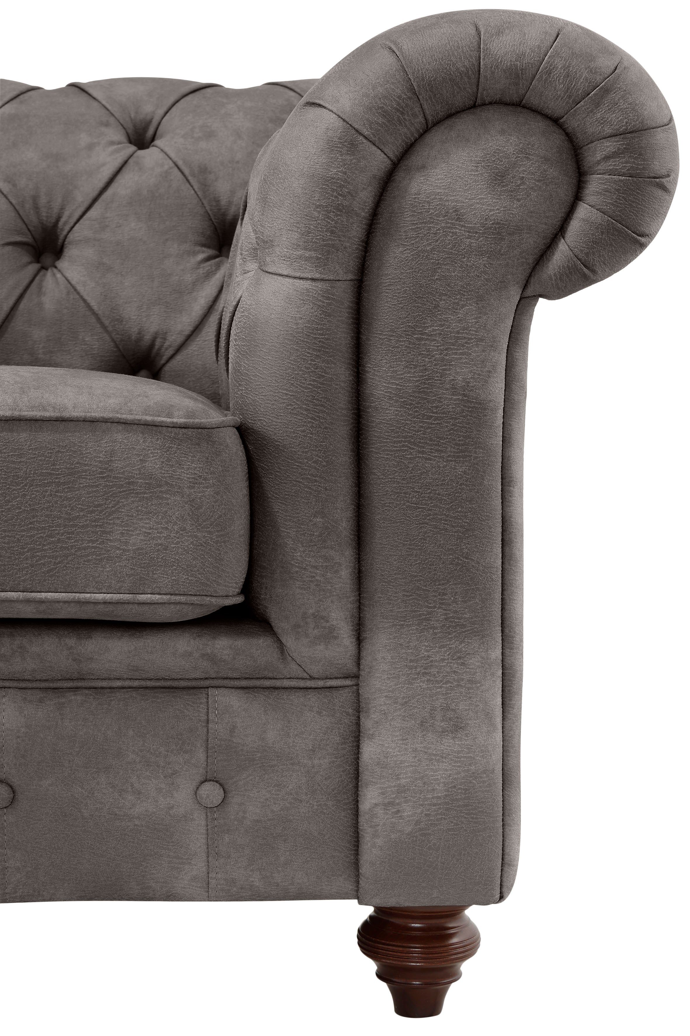 Home affaire Chesterfield-bank Chesterfield 3-zits B/D/H: 198/89/74 cm met hoogwaardige knoopdetails, ook in leer