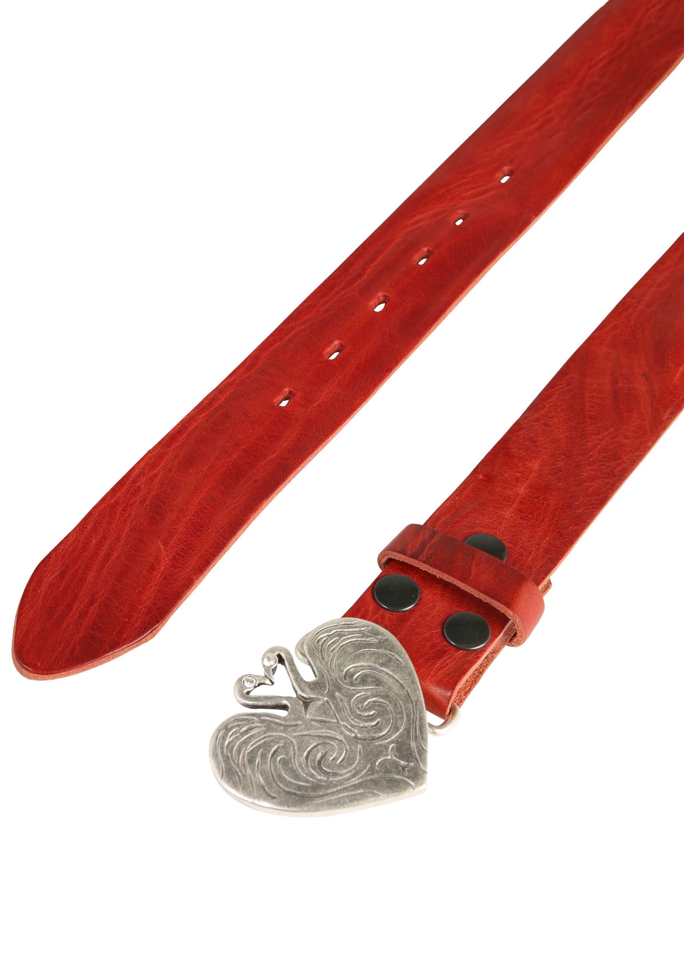 RETTUNGSRING by showroom 019° Leren riem met verwisselbare sluiting "flamingo hart zilverkleur kristal"
