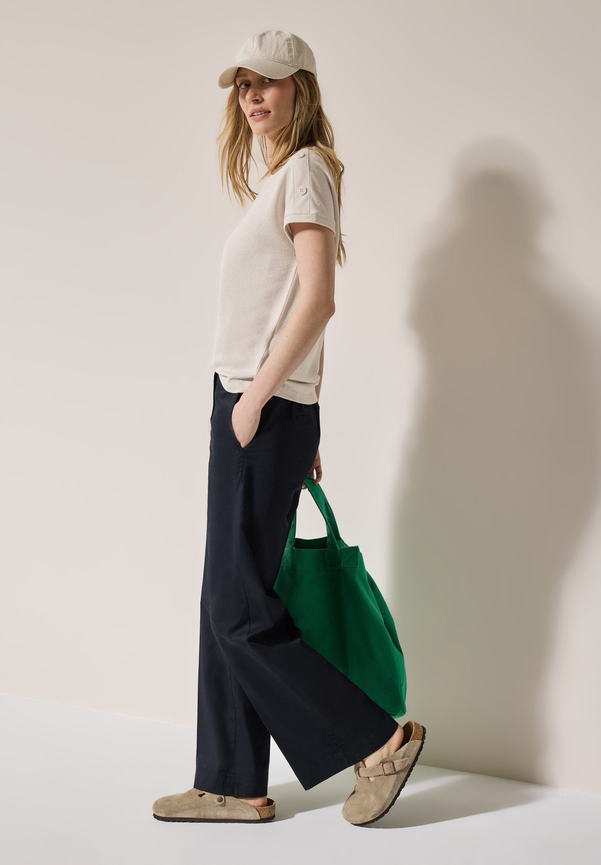 Cecil T-shirt in structuur-look en met knoopdetails