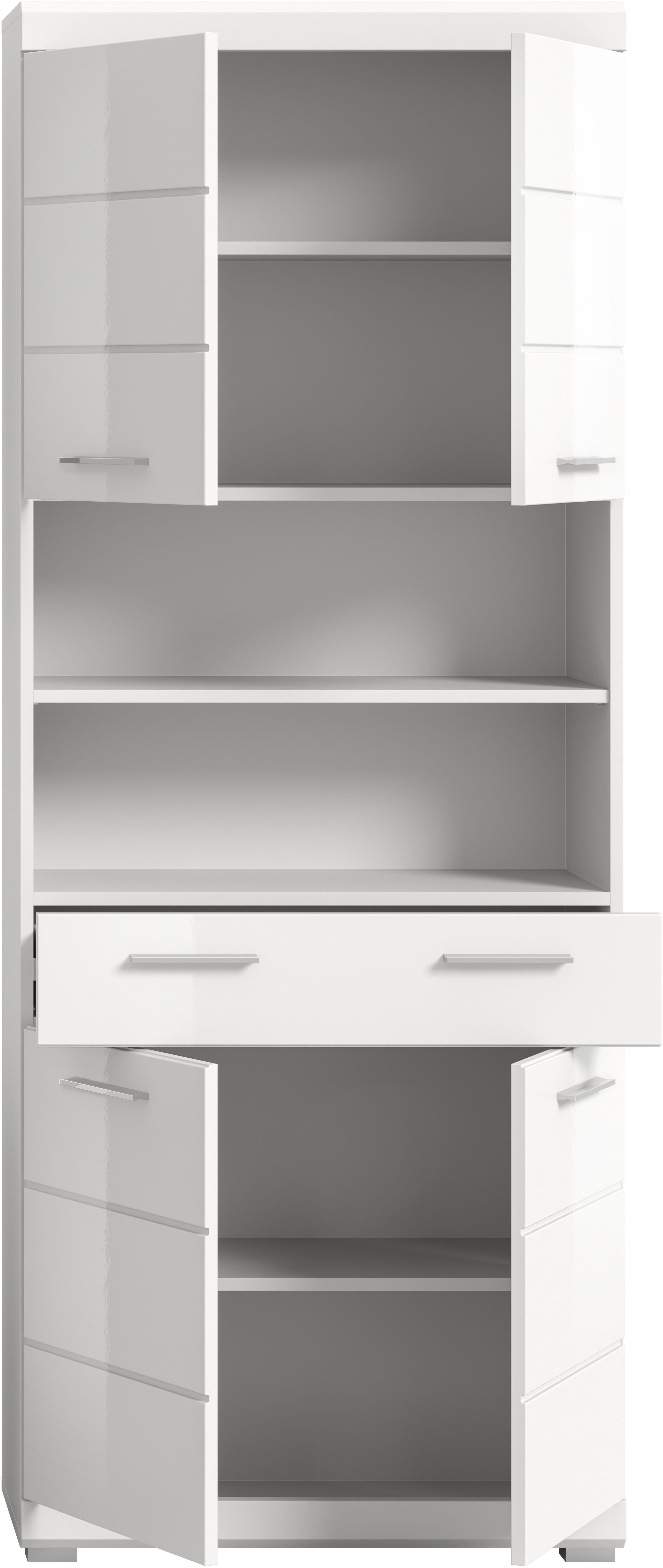 INOSIGN Hoge kast Siena, breedte 74 cm, 4 deuren, 1 lade, 2 open vakken, MDF-front in verschillende kleuren verkrijgbaar, badkamermeubels, badkamerkast, kast, badkamer