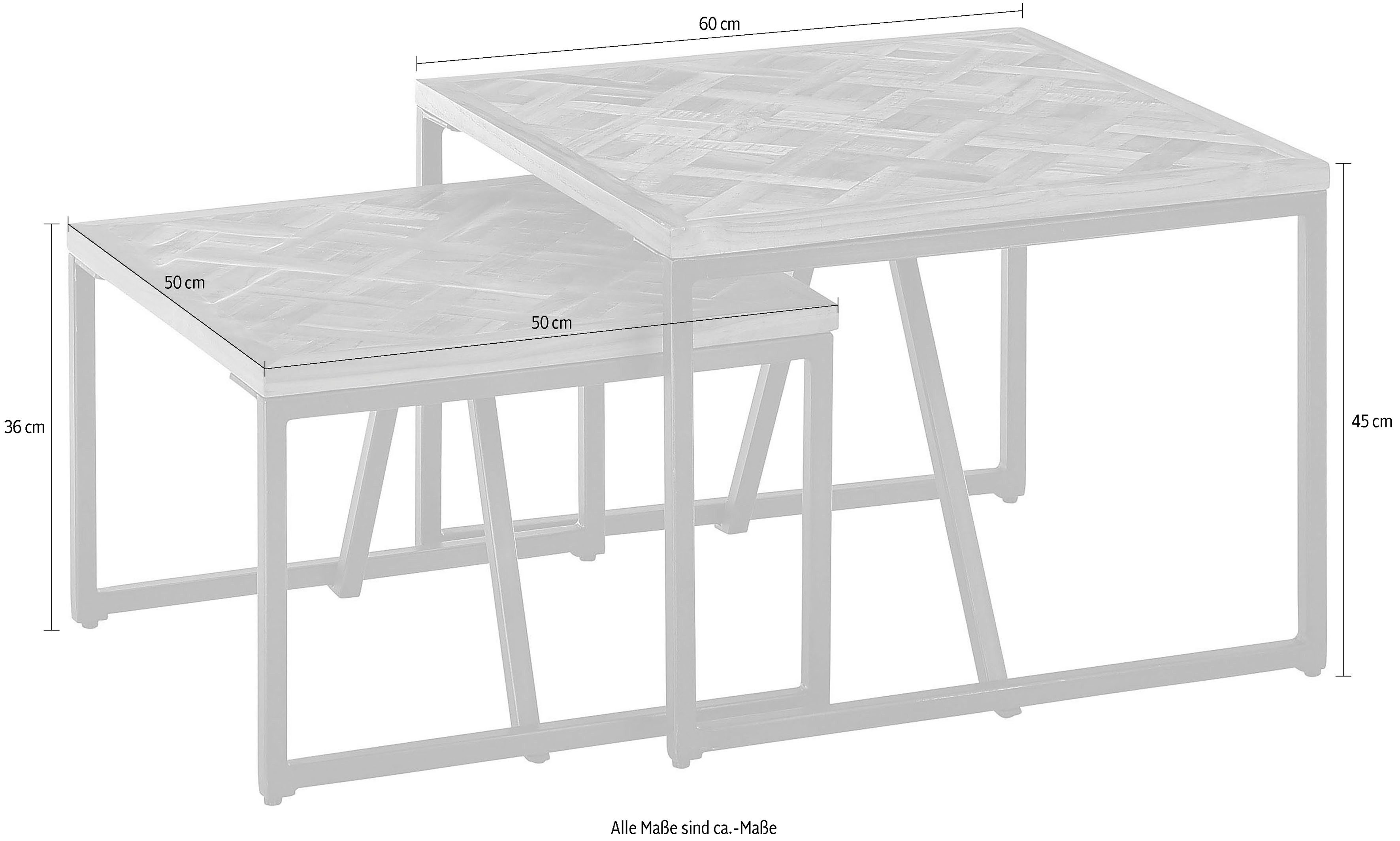 Stolkom Salontafel Lola 2-delig set massief teak gerecycled met patroon