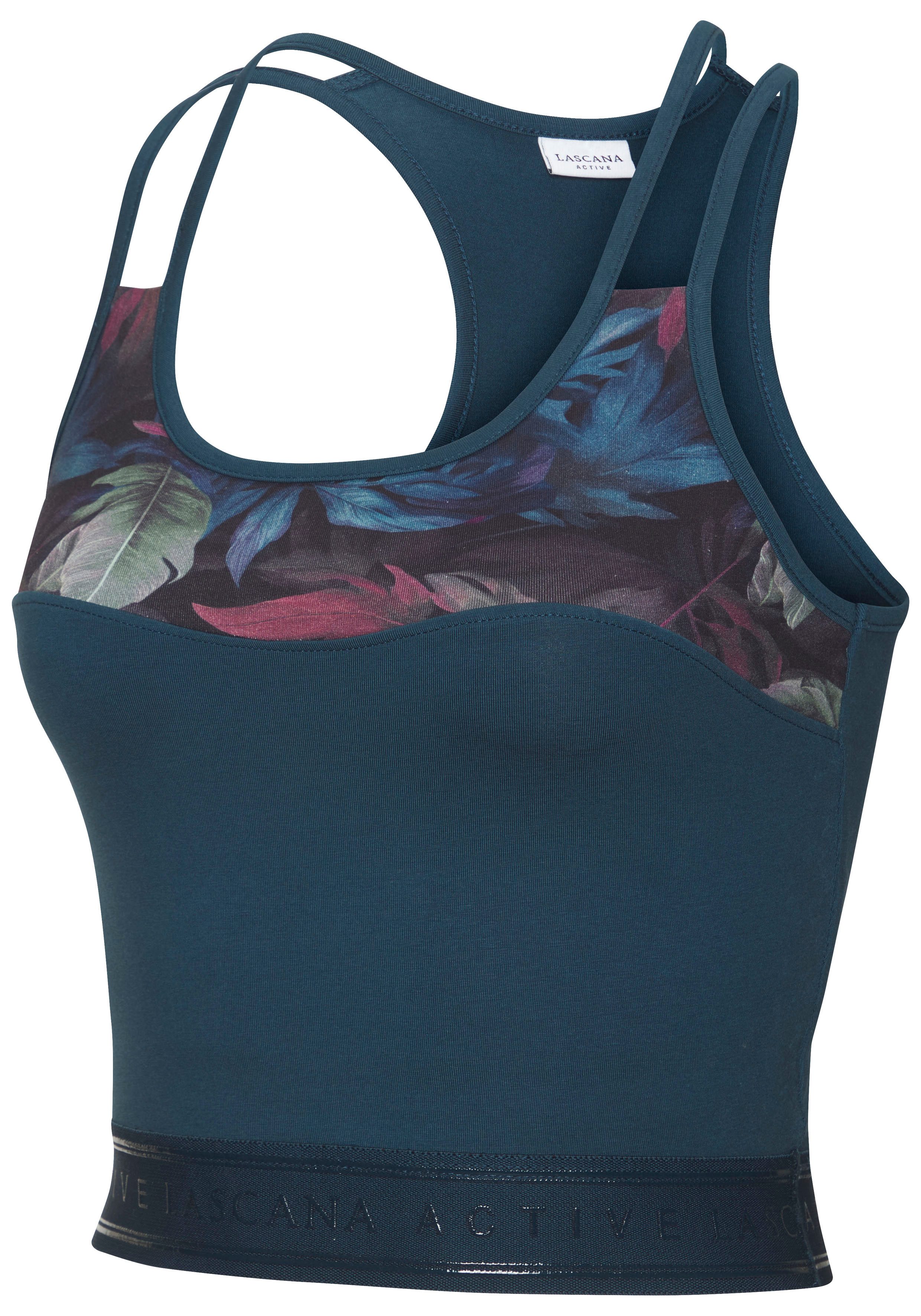 active by Lascana Crop-top Sporttop met bloemmotief en racerback