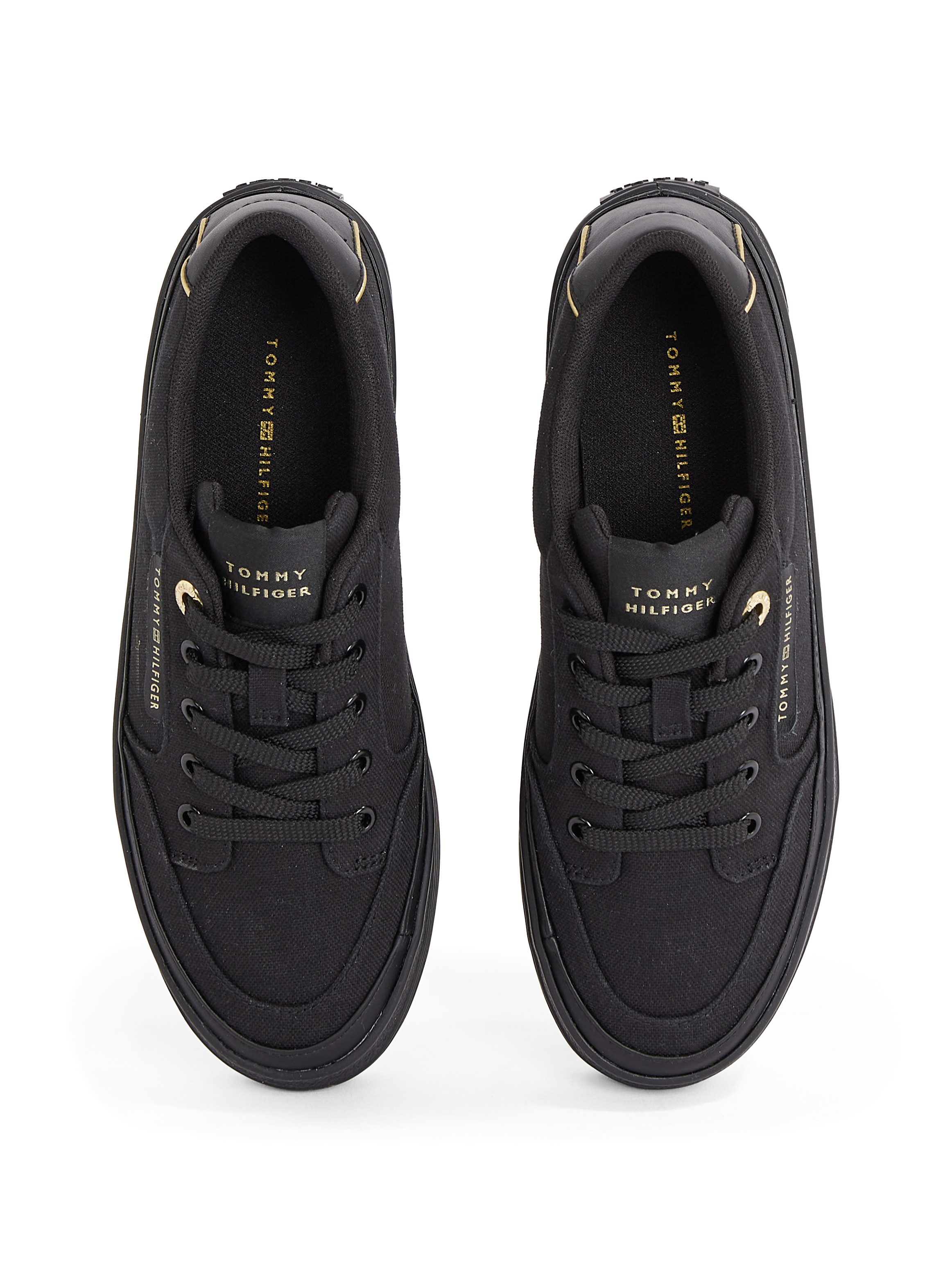 Tommy Hilfiger Plateausneakers ESSENTIAL VULC TEXTILE SNEAKER , vrijetijdsschoen, lage schoen, veterschoen met gouden details