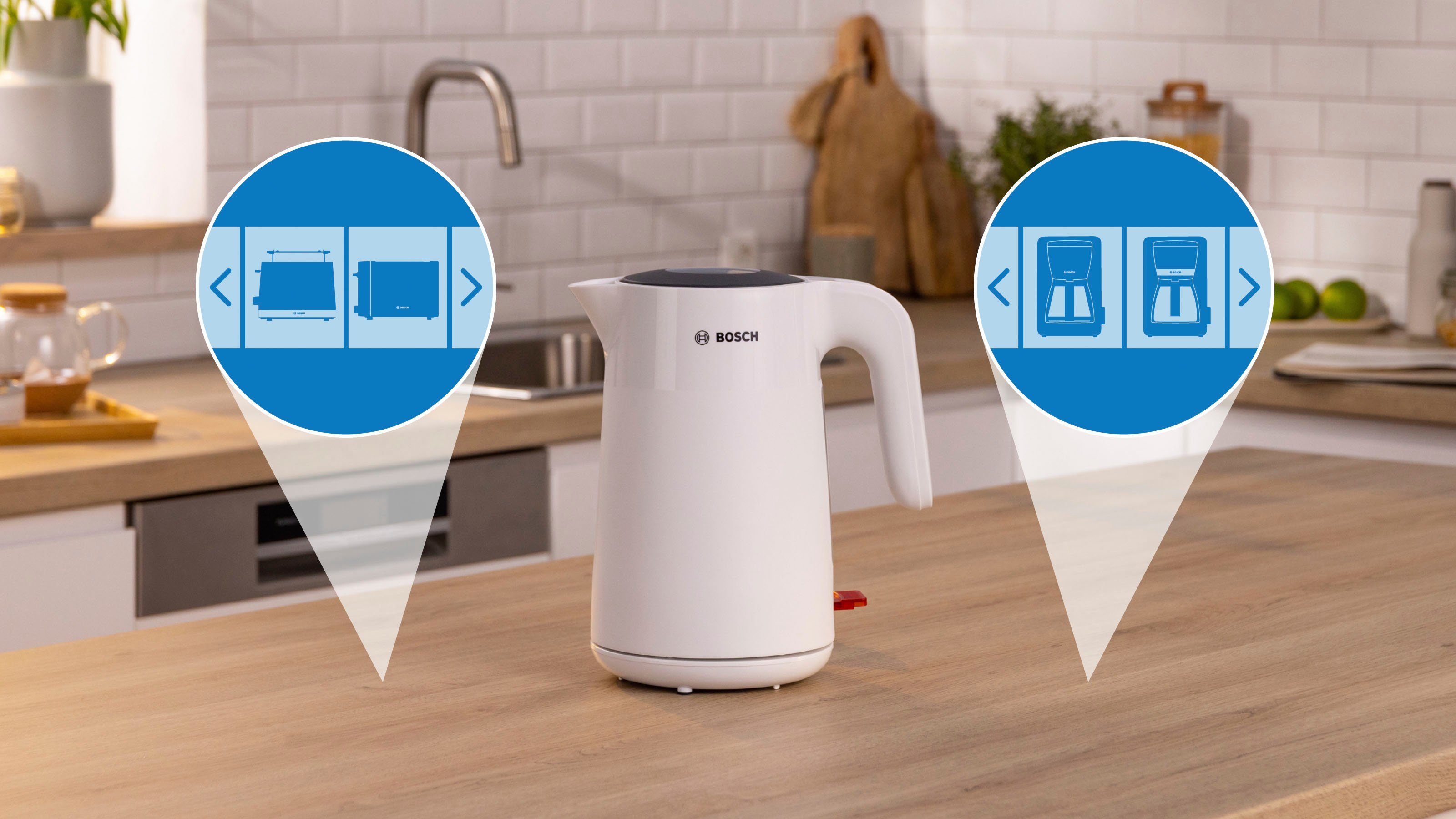 BOSCH Waterkoker MyMoment TWK2M161, automatische uitschakeling, oververhittingsbeveiliging, kopjesindicator, 1,7 l