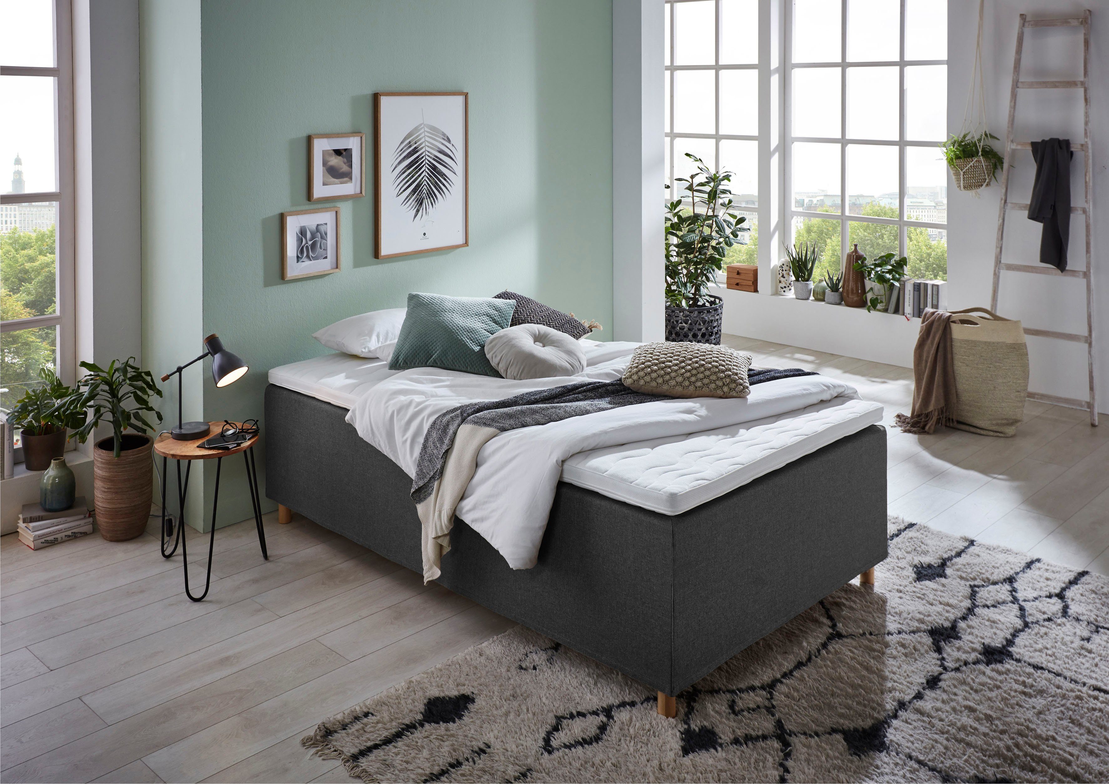 Home affaire Boxspring Thorsby Boxbed zonder hoofdbord, vrij plaatsbaar, voor schuine plafonds boxsprings grijs