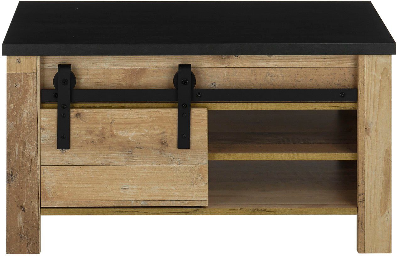 Home affaire Salontafel Sherwood moderne houtdecor, met schuurdeurbeslag van metaal, breedte 93 cm