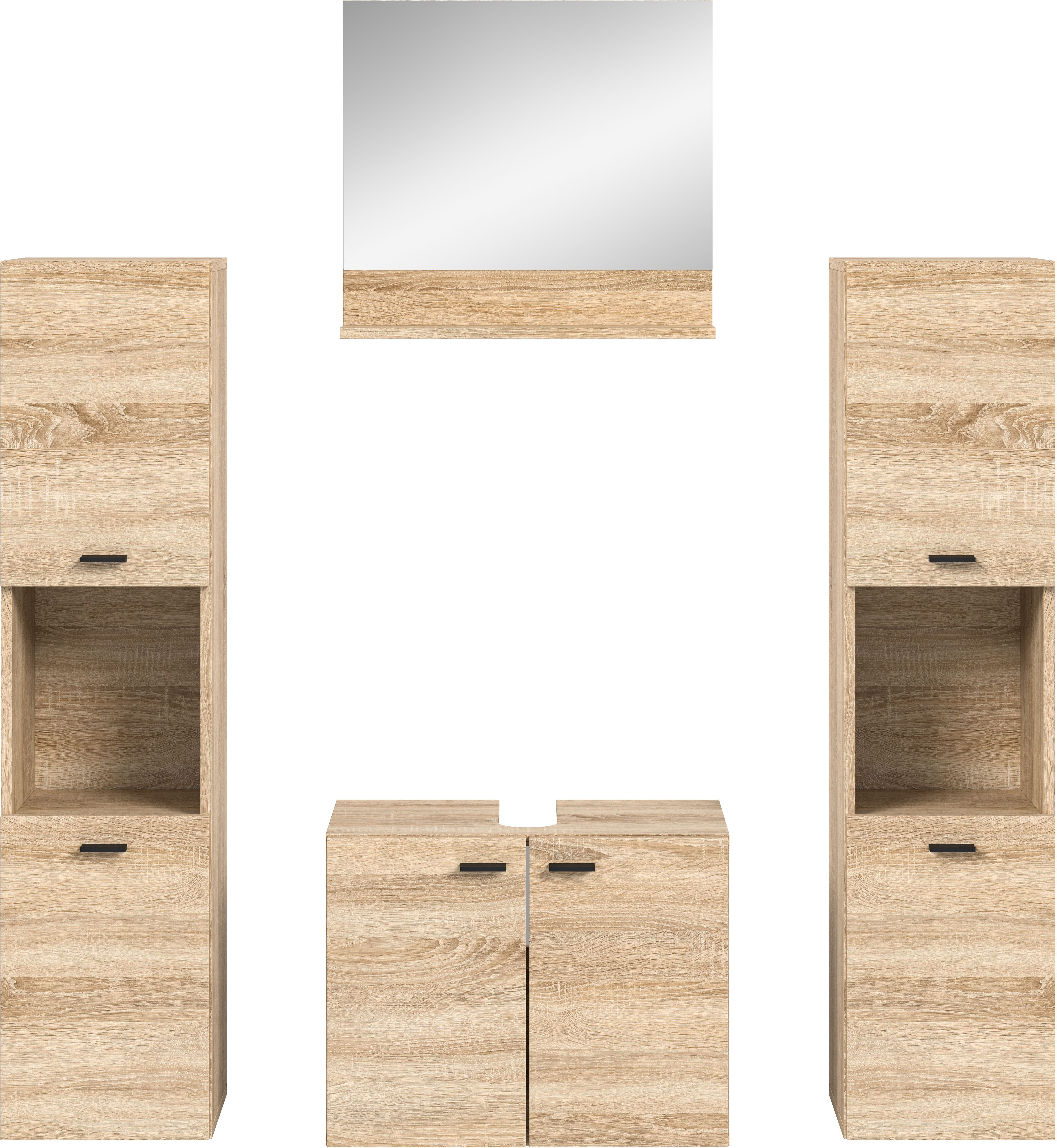 welltime Badmeubelset Tampa, breedte 137cm, 4-delig Wastafelonderkast, spiegel, hoge kast (4 stuks)