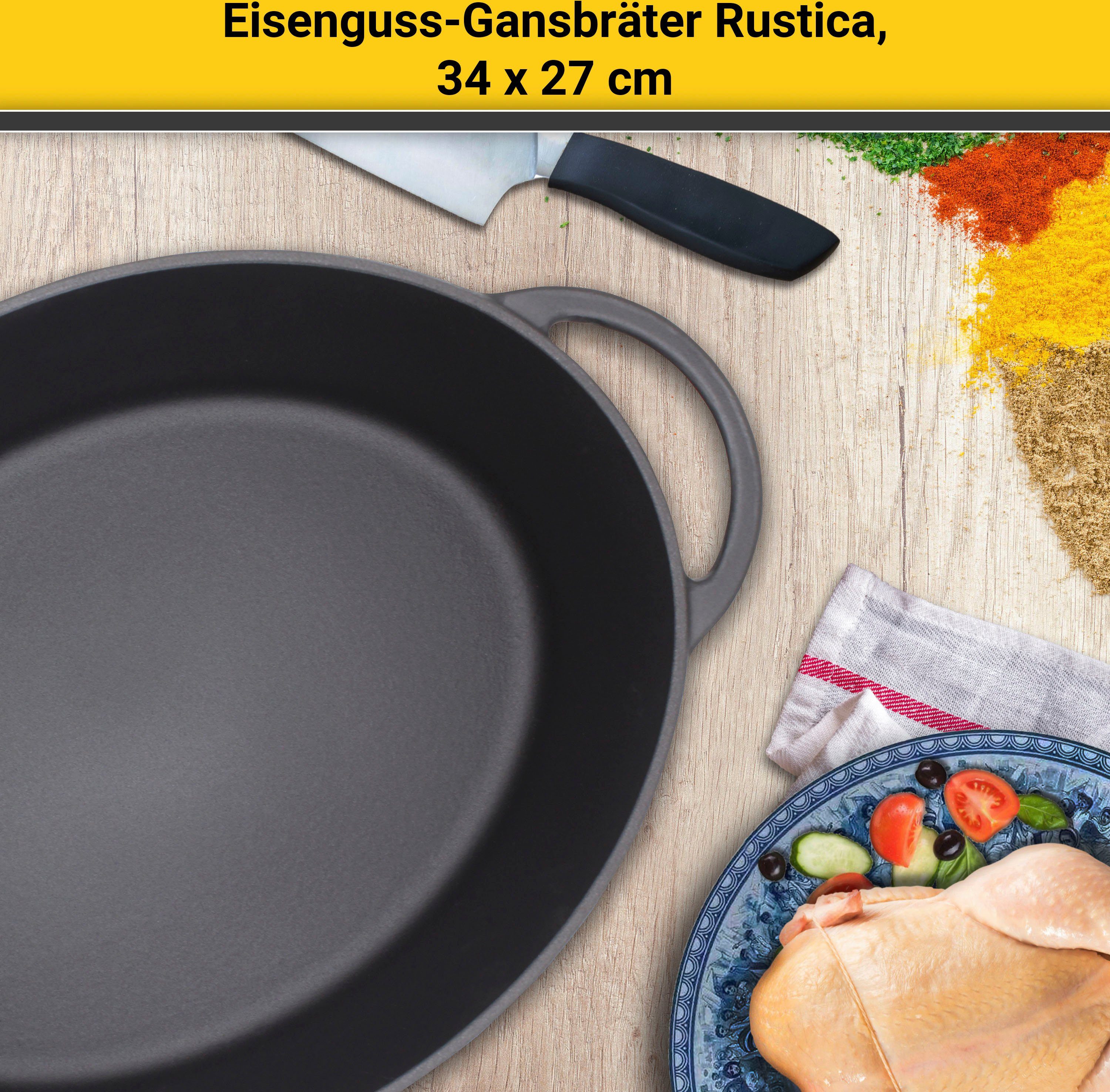 Krüger Braadpan Gietijzeren gansbraadpan met deksel RUSTICA, 34 x 27 x 12,5 cm (1-delig)