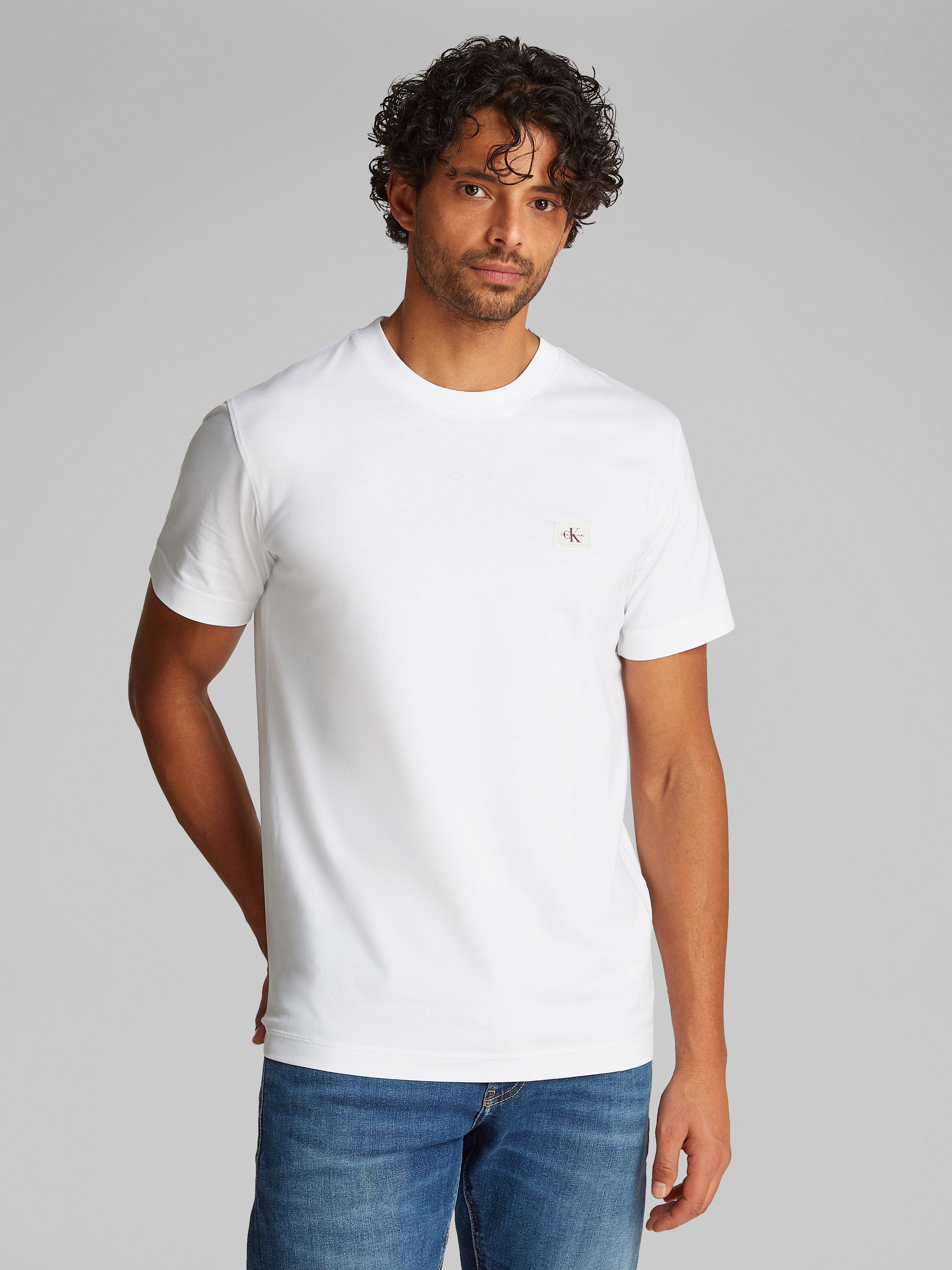 Calvin Klein Shirt met ronde hals WOVEN LABEL REGULAR TEE heren ronde hals maat XXXL wit