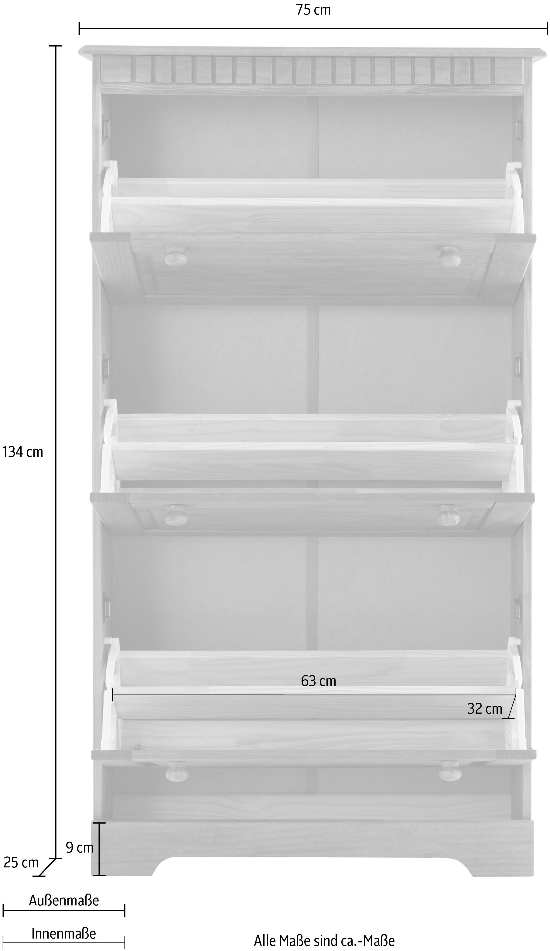 Home affaire Schoenenkast Lisa met 3 kleppen, hoogte 134 cm, breedte 75 cm