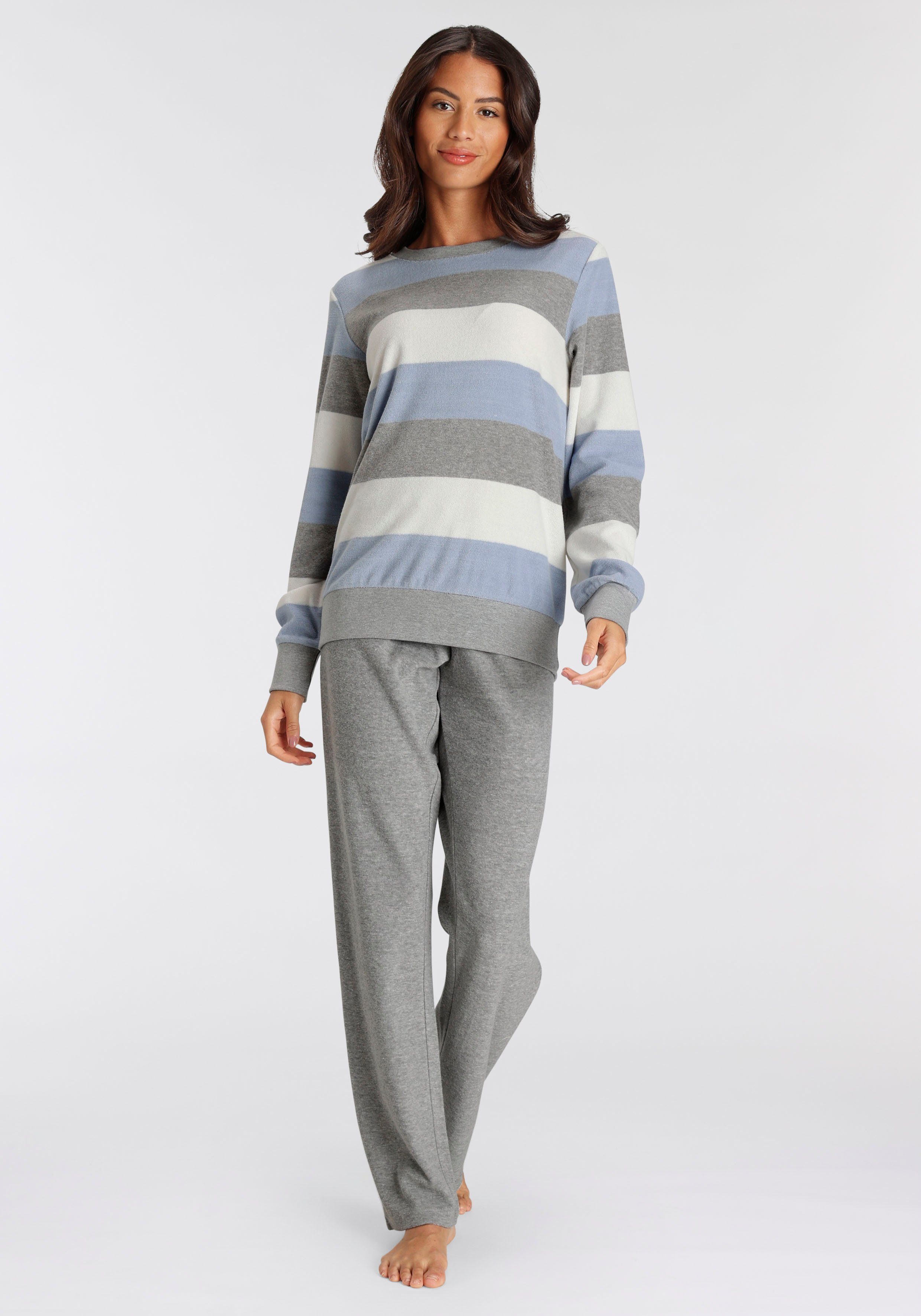 Vivance Dreams Pyjama van zachte frotté en met colorblock strepen (2-delig) dames pyjama's maat 36/38 grijs