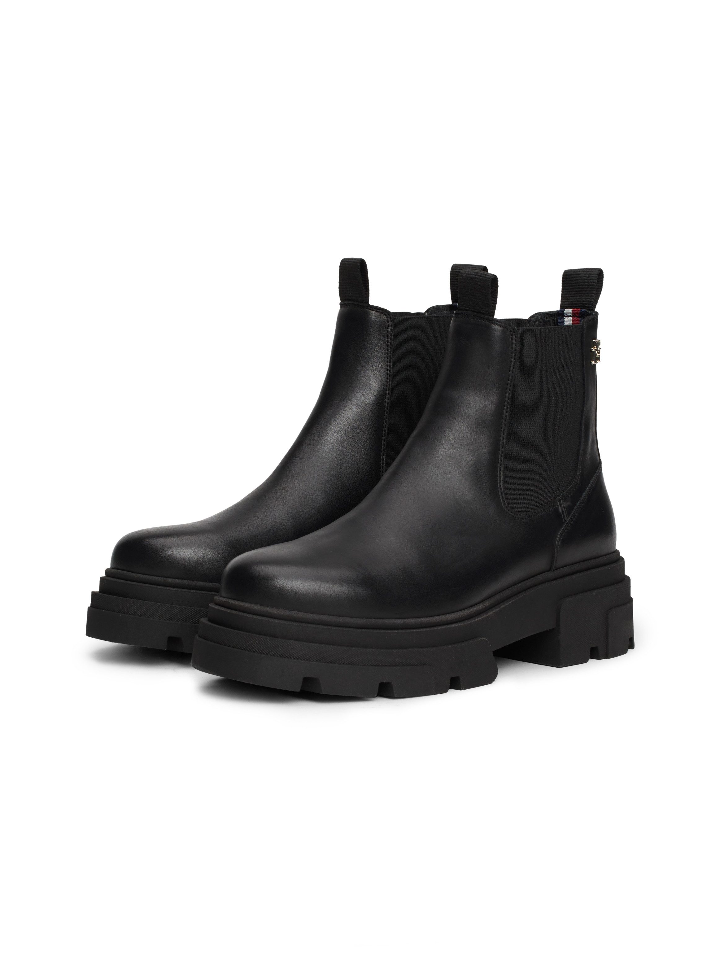 Tommy Hilfiger Chelsea-boots COMBAT LEATHER LOW CHELSEA hakken, enkellaars, chunky boots met twee aantrek-lussen
