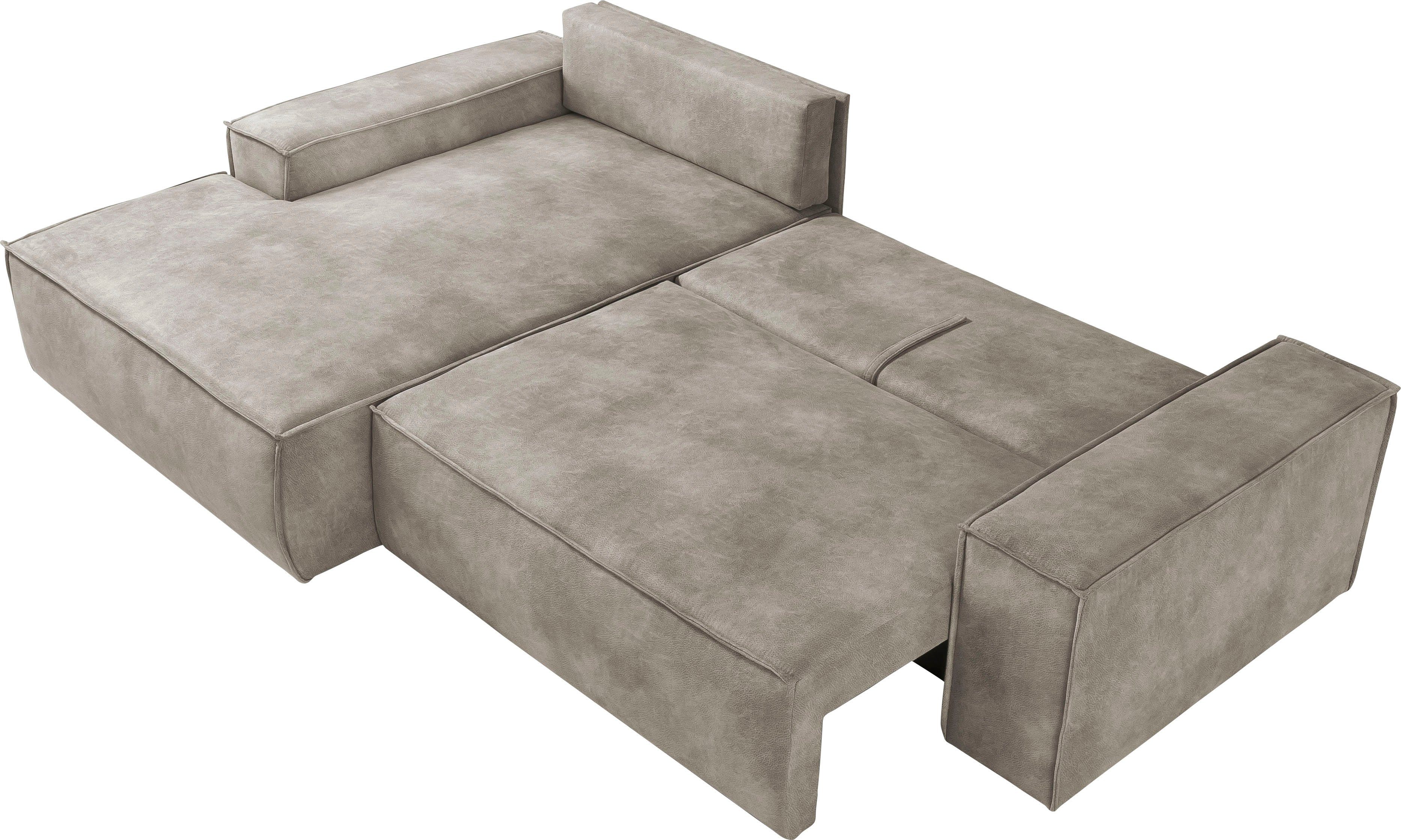 Home affaire Hoekbank SHERWOOD bedbank 267 cm, L-model, Slaapfunctie met bedlade (210x136 cm), cord, vintage, fluweel