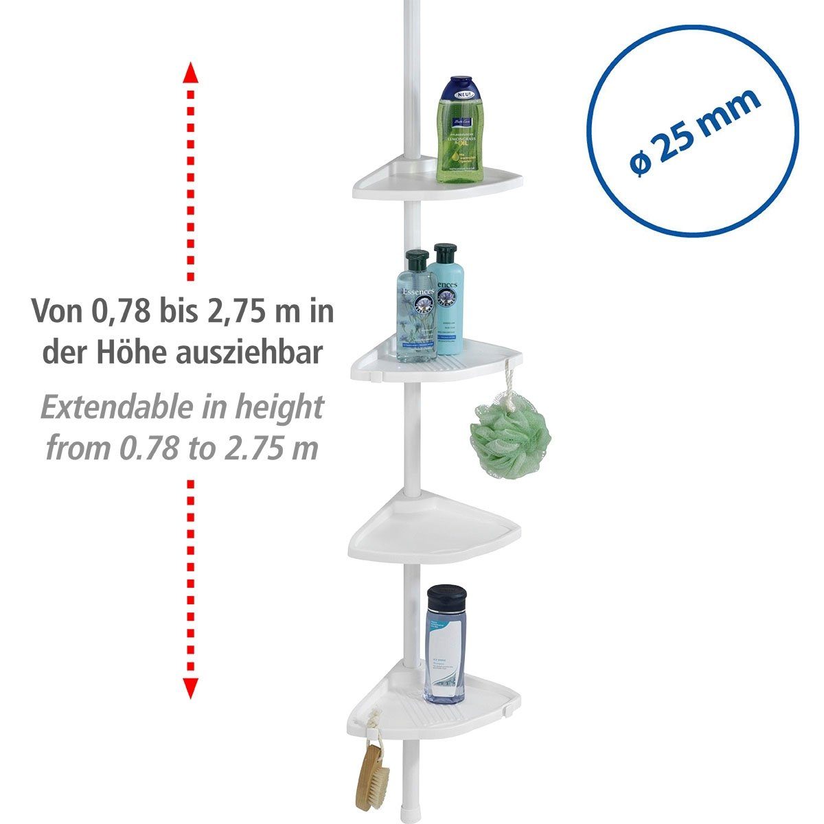 WENKO Doucherekje Telescopische douchehoek Compact