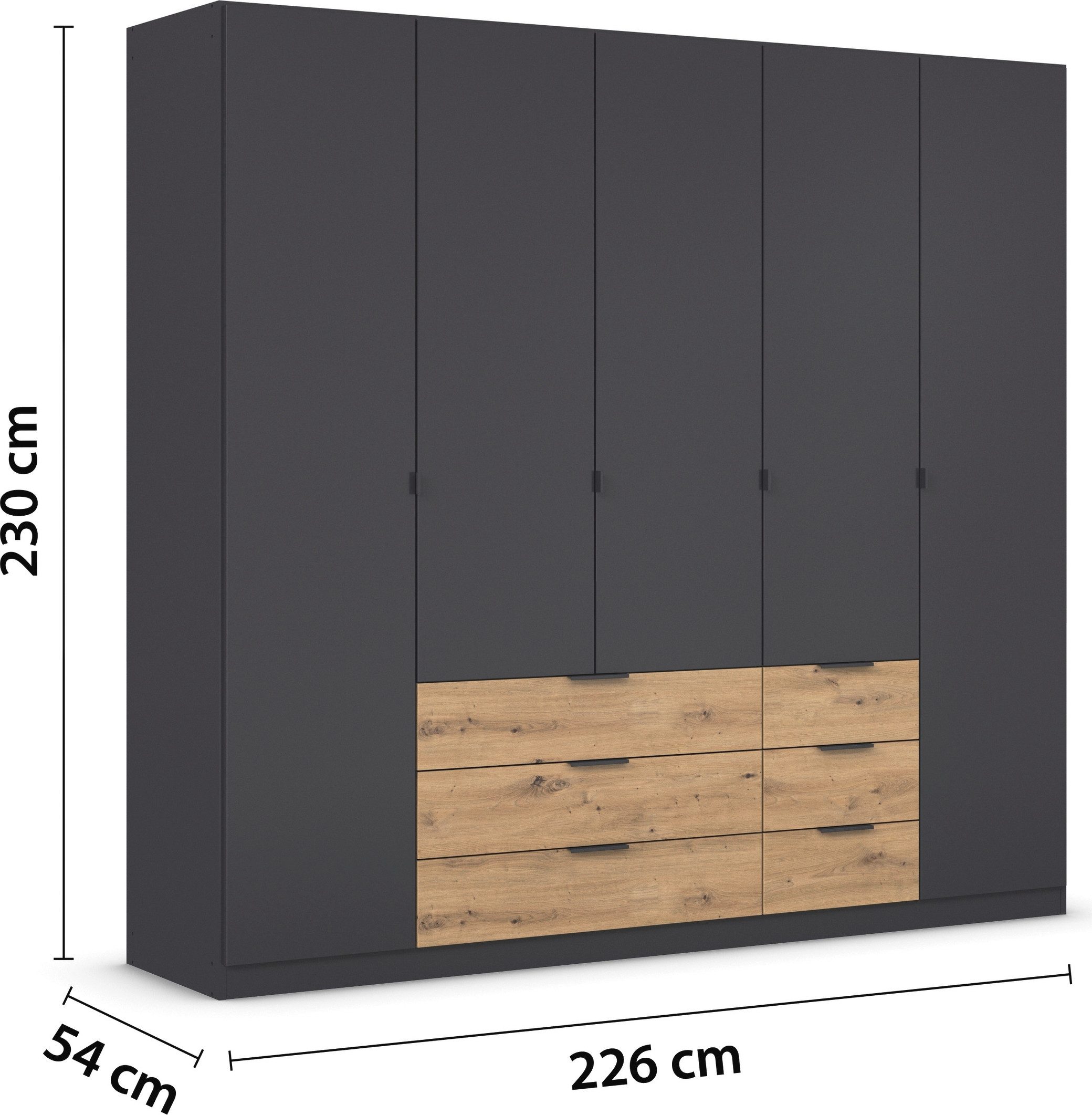 rauch Draaideurkast Kledingkast Kast Garderobe Slaapkamerkast DAVOA met contrasterende lades in eiken artisan made in germany